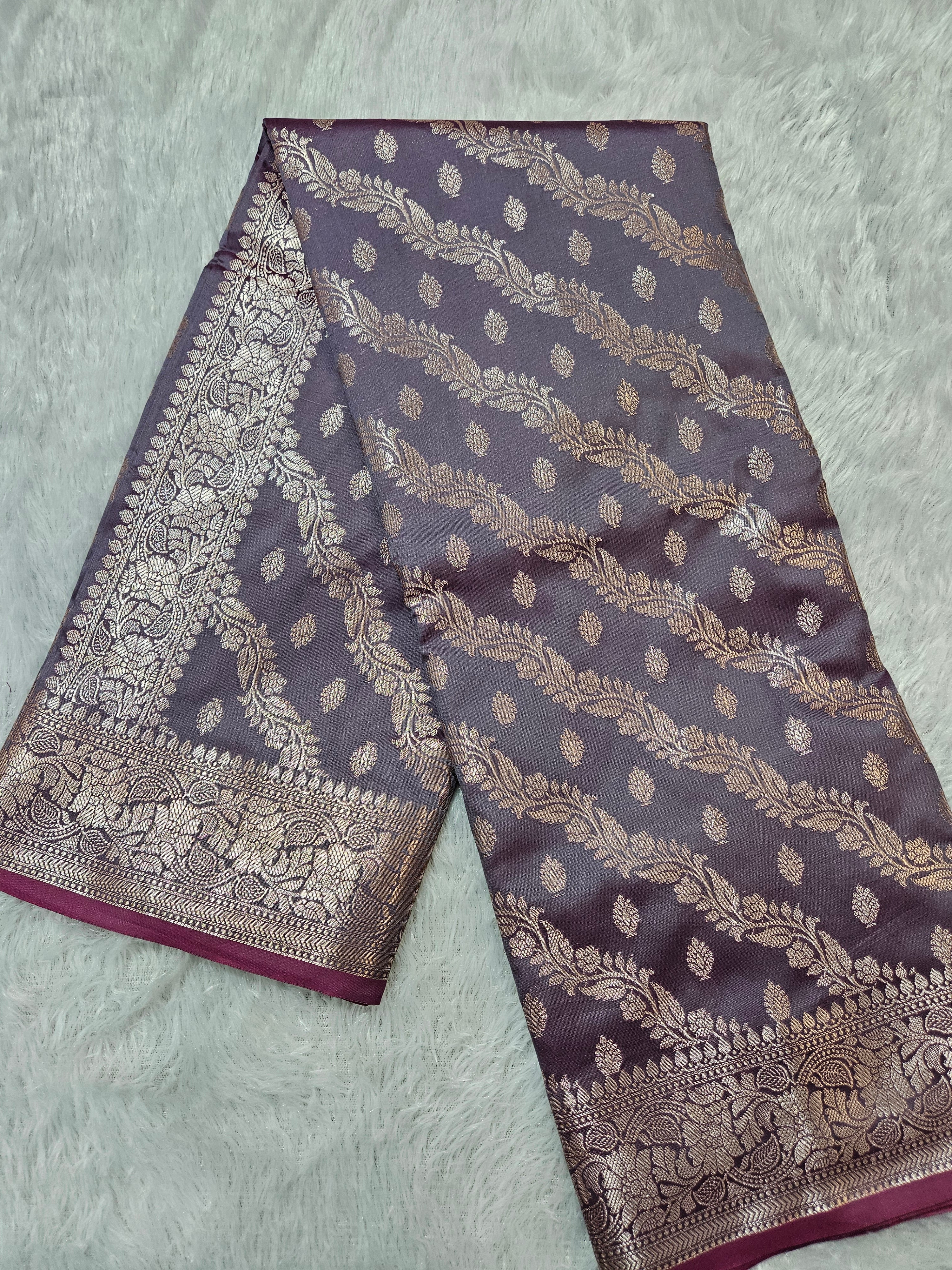 Banarasi Faded Purple Silk Jaal Zari Border Saree