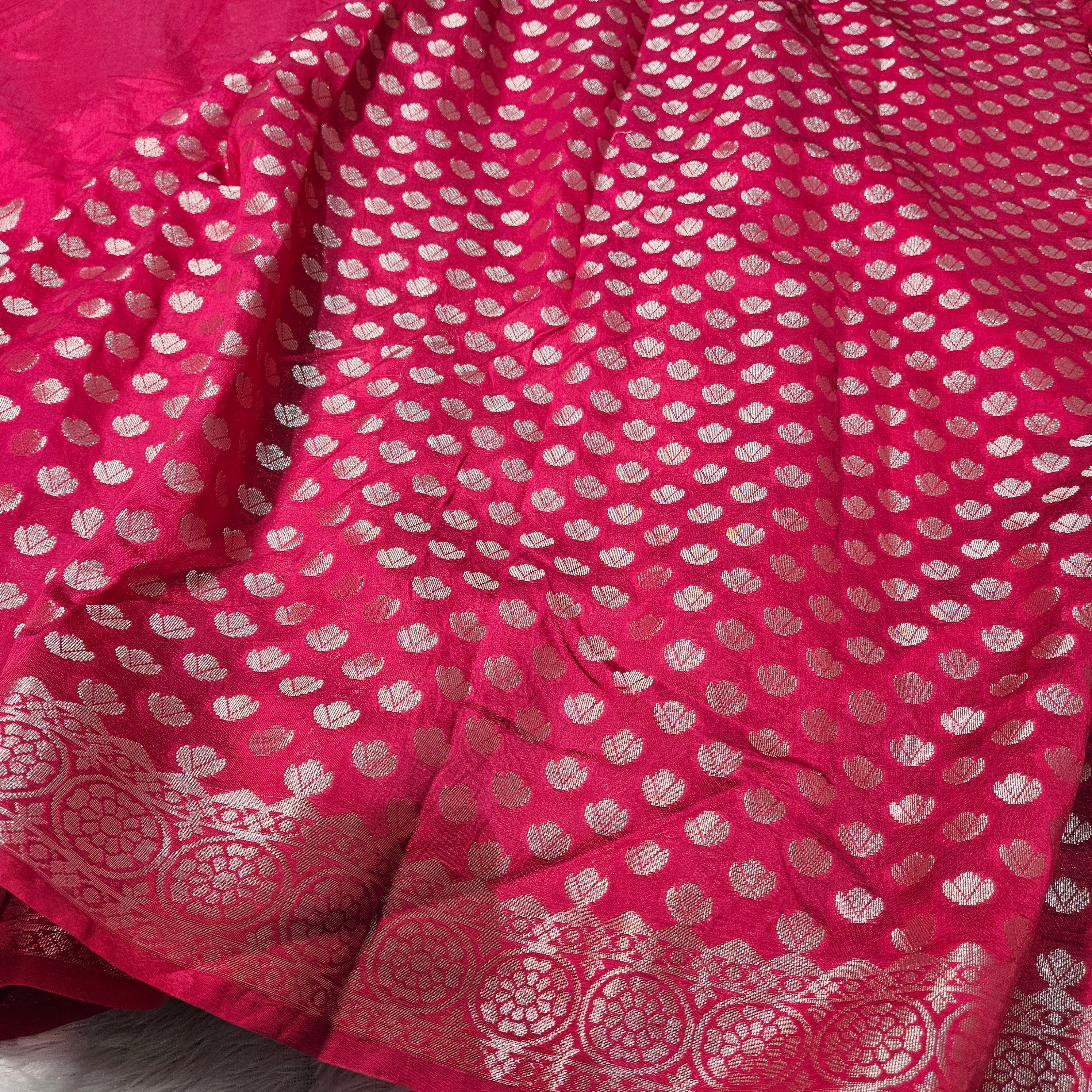 Rani Pink Banarasi Viscose Silk Saree Geometric Buta with Zari Border