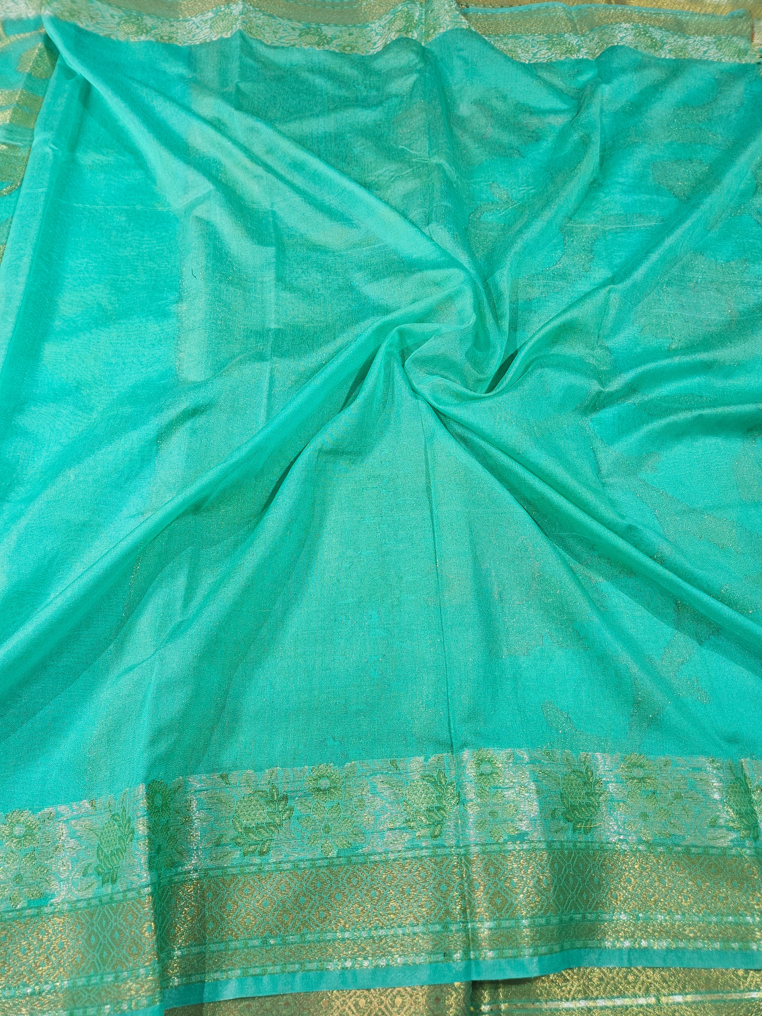 Banarasi Georgette Sea Green Saree with Nimzari Border Jaal