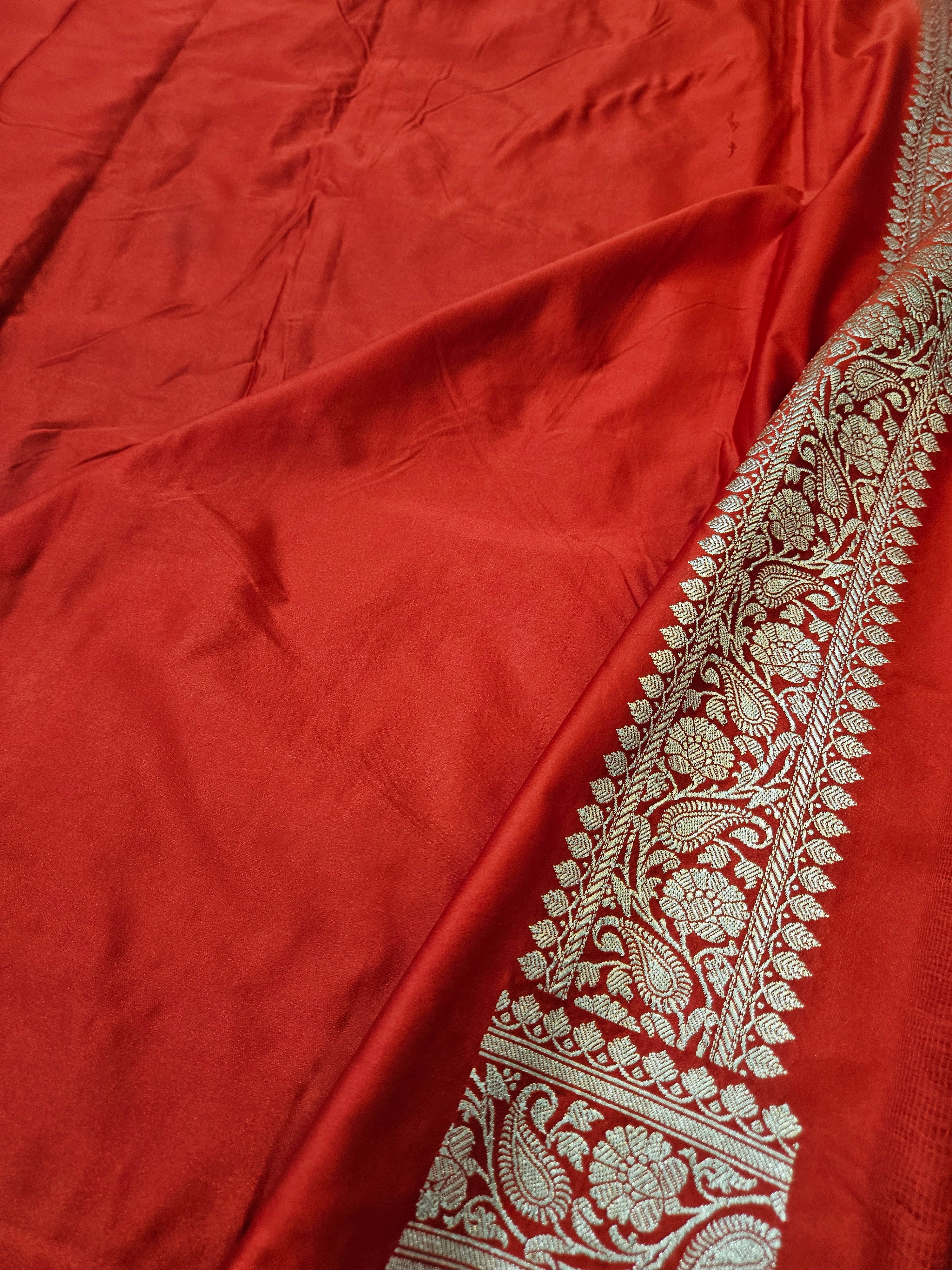 Rangkaat Red Mashru Silk Banarasi Saree Aada Design Multi Colour