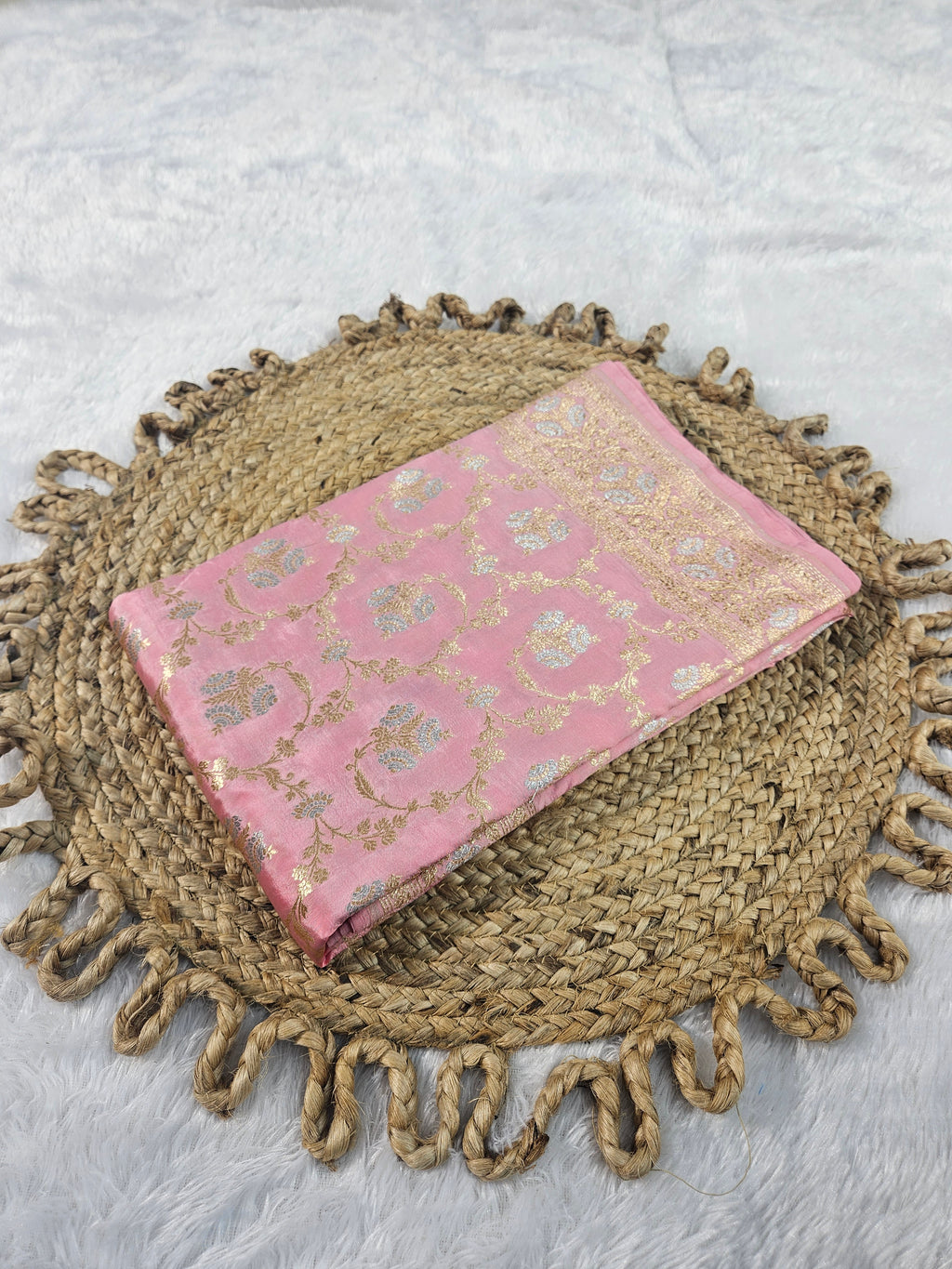 Pink Malai Katan Silk Alfi Rupa Sona Jangla Saree
