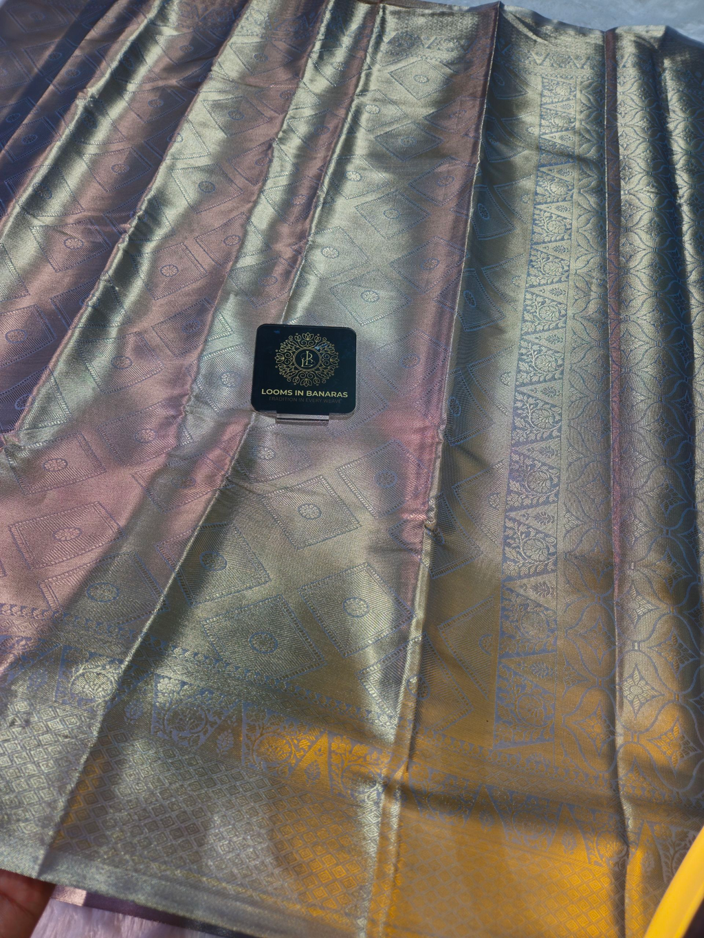 Grey Banarasi Soft Tissue Zari Brocade Design Saree