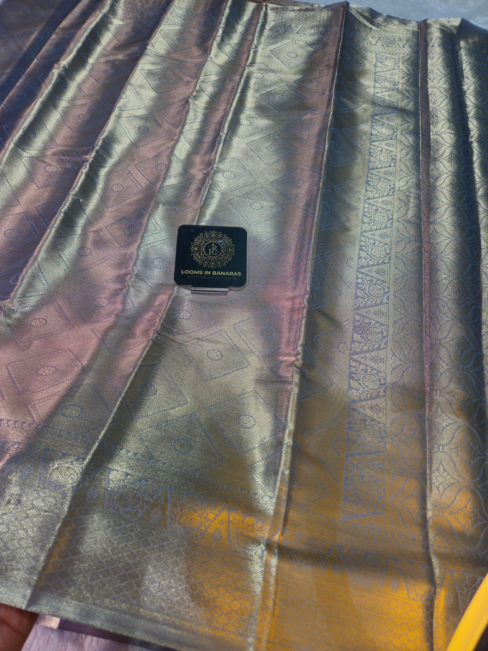 Grey Banarasi Soft Tissue Zari Brocade Design Saree
