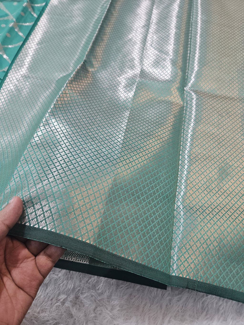 Sea Green Banarasi Silk Jaal Zari Border Saree