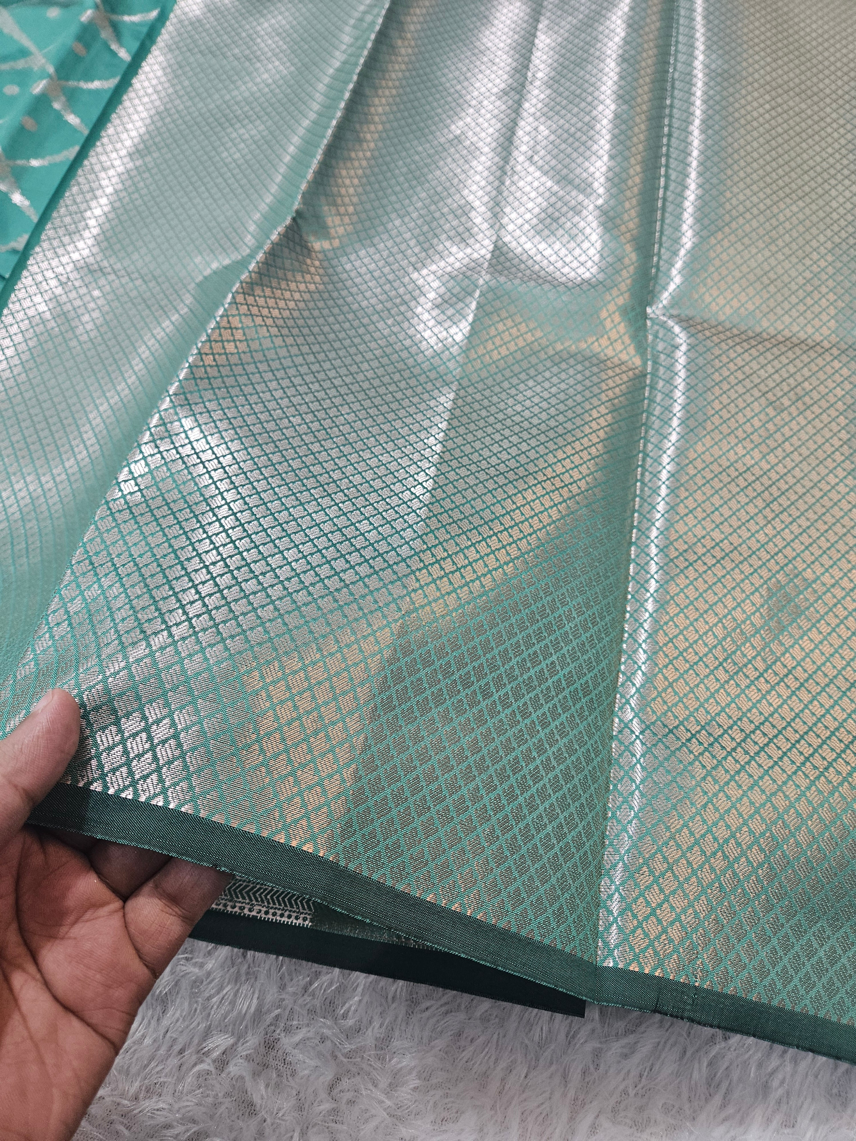 Sea Green Banarasi Silk Jaal Zari Border Saree