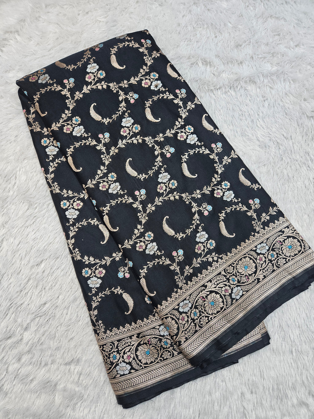 Black Mashru Silk Banarasi Border Tilfi Jangla Saree