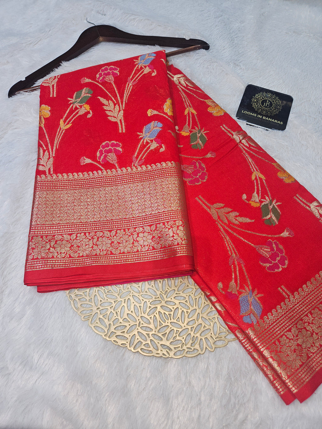 Banarasi Red Katan Silk Tilfi minakari Jaal Design Saree