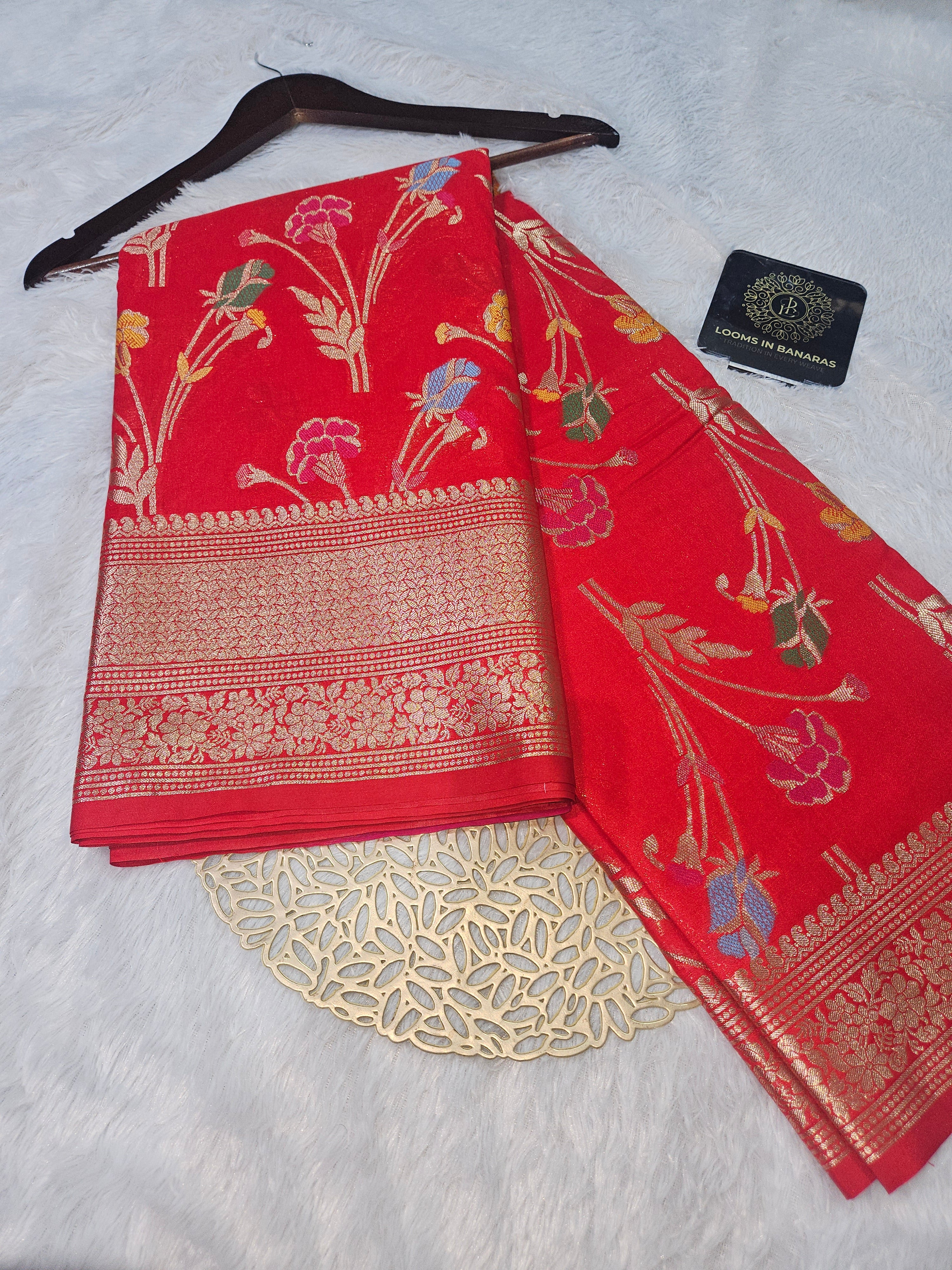 Banarasi Red Katan Silk Tilfi minakari Jaal Design Saree