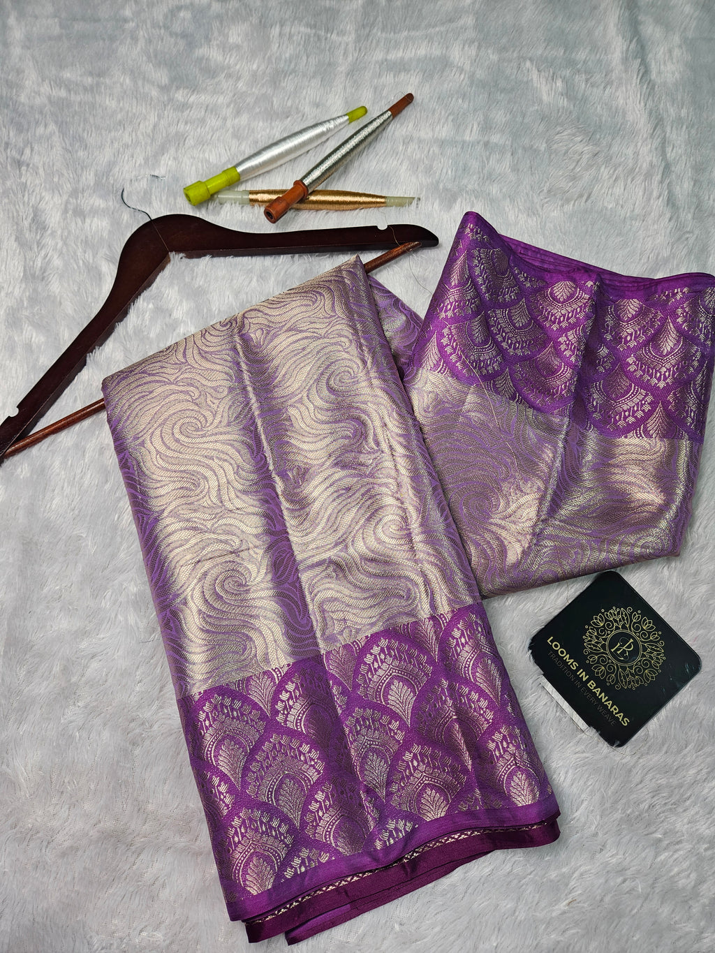 Purple Banarasi Soft Tissue Zari Brocade Design Saree Contrast