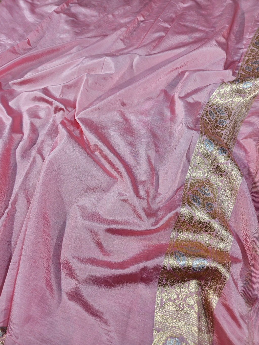 Pink Malai Katan Silk Alfi Rupa Sona Jangla Saree