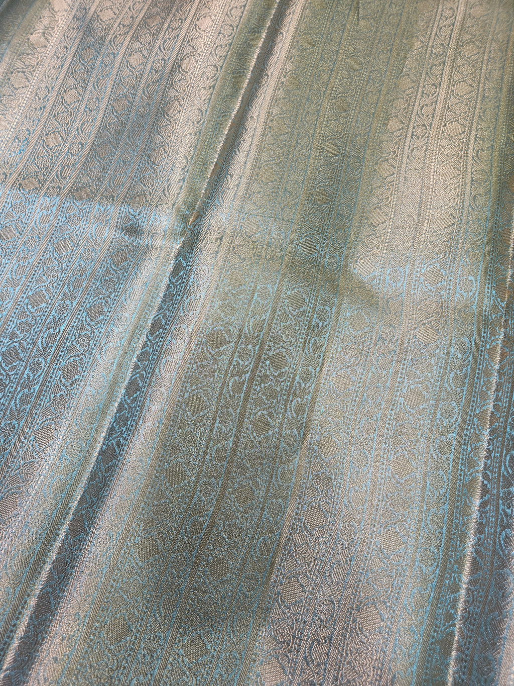 Aqua Blue Banarasi Tissue Zari Buti Design Small Border Saree