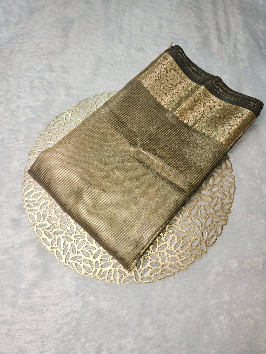 Tasar Banarasi Soft Tissue Zari Stripe Design Saree