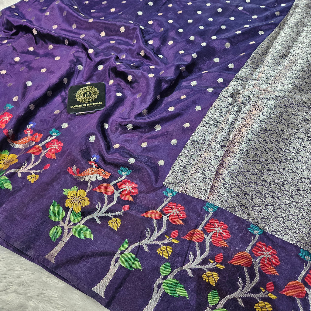 Navy Blue Banarasi Viscose Silk Saree Tilfi Skirt