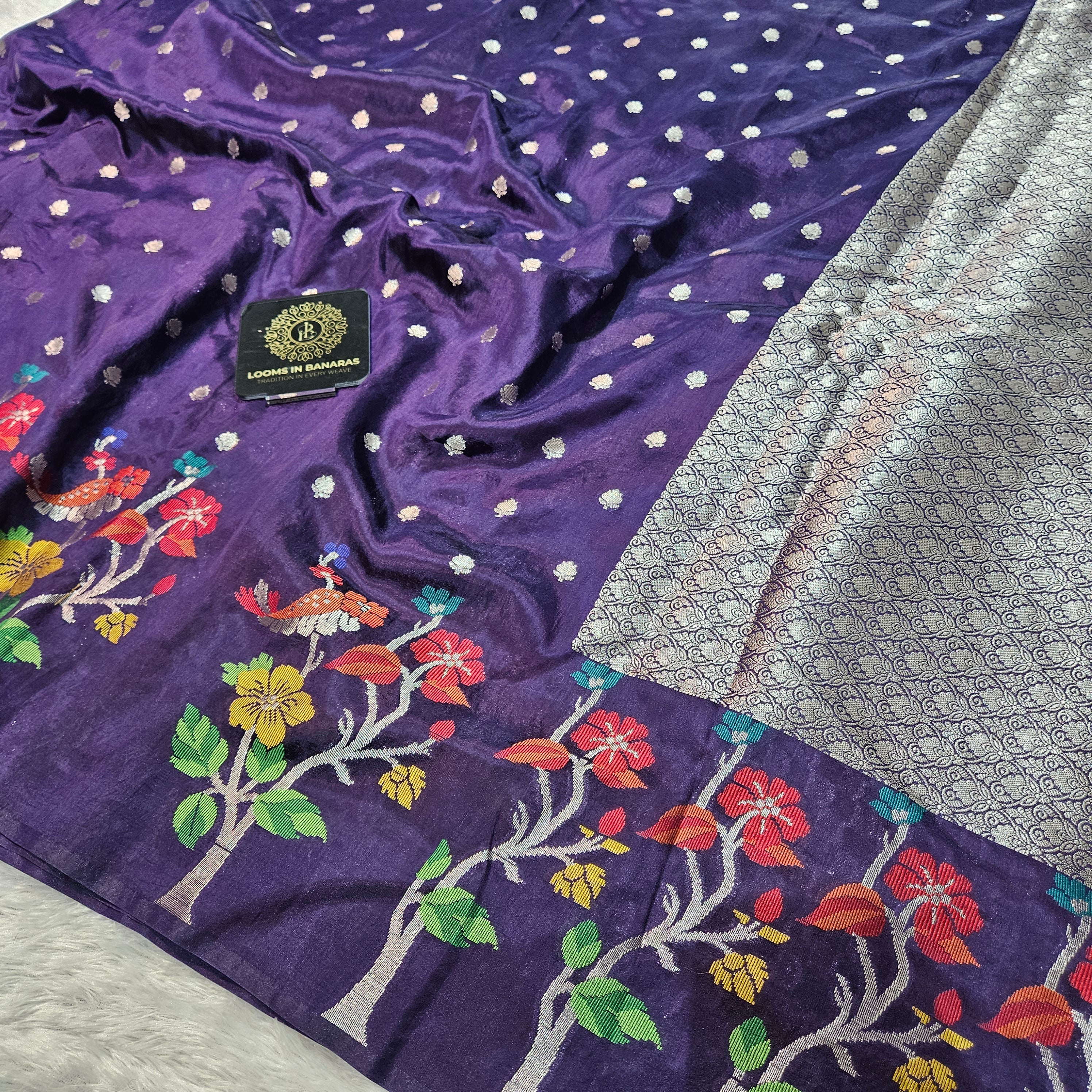 Navy Blue Banarasi Viscose Silk Saree Tilfi Skirt