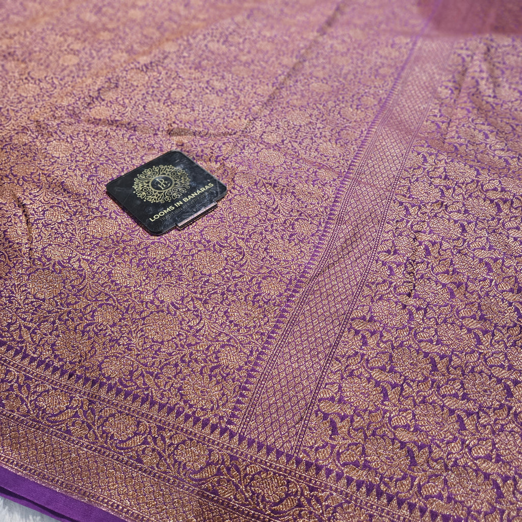 Purple Banarasi Georgette Saree with Antique Zari Tanchui Design