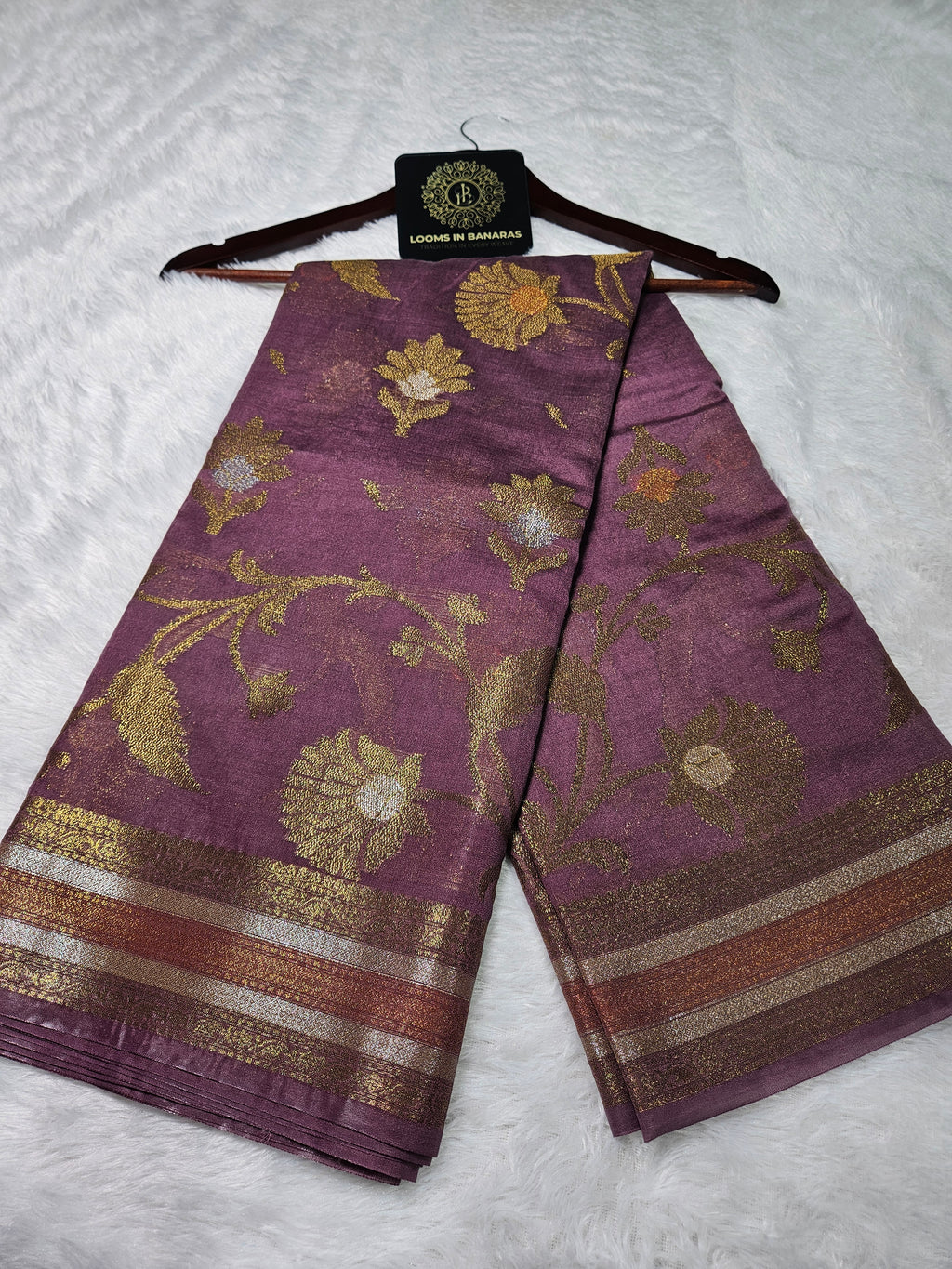 Banarasi Georgette Dusky Purple Saree with Nimzari Border Jaal