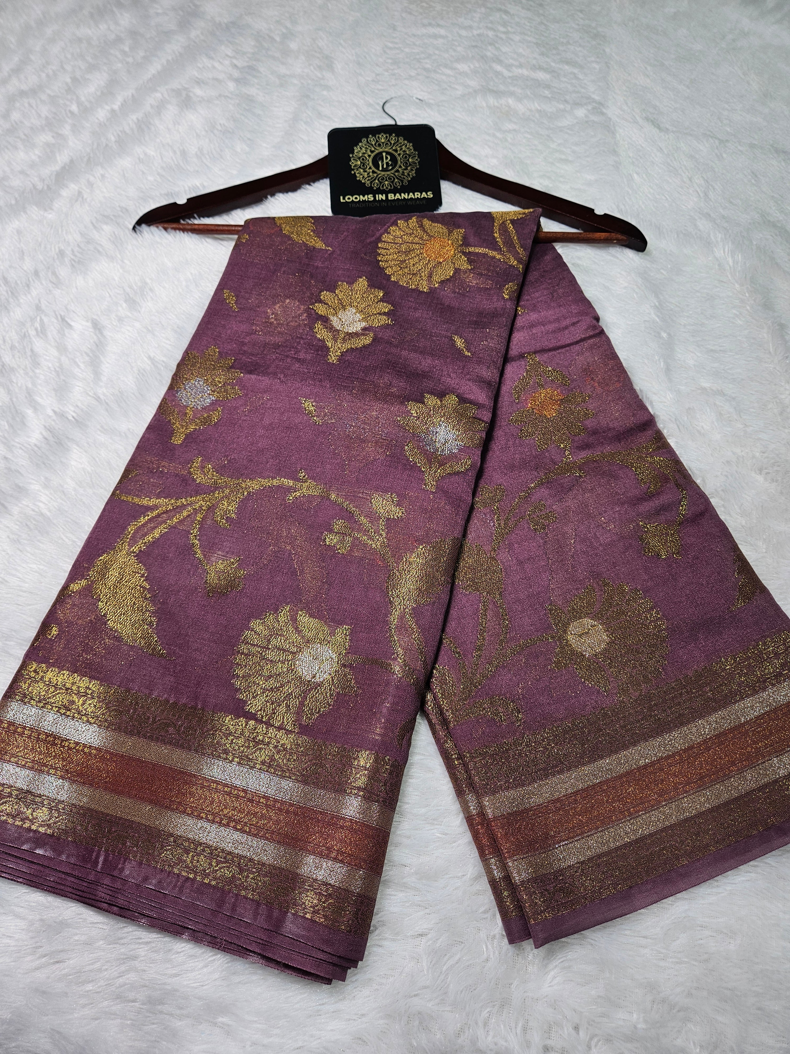 Banarasi Georgette Dusky Purple Saree with Nimzari Border Jaal