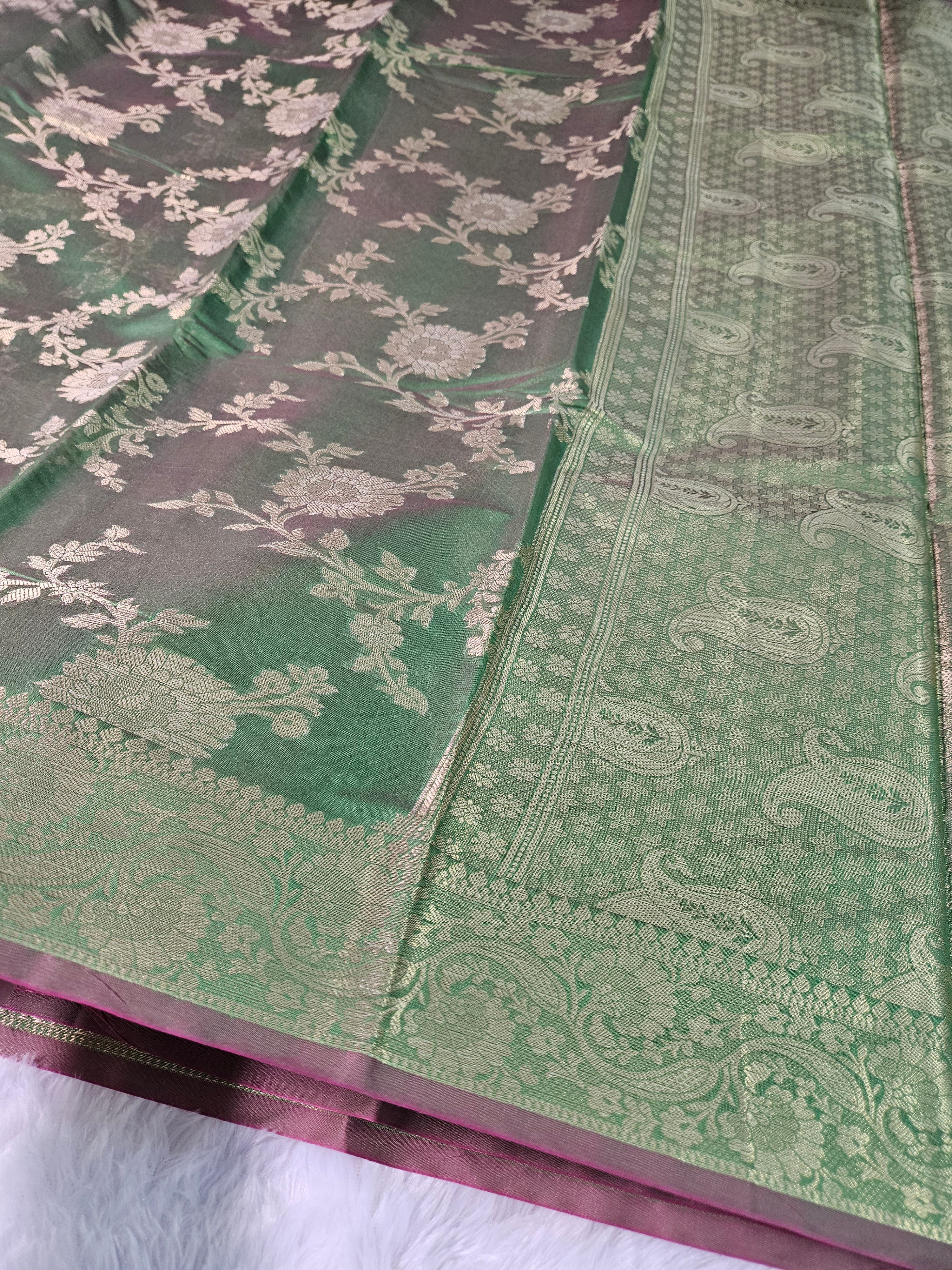 Banarasi Silk Green Jaal Zari Border Saree
