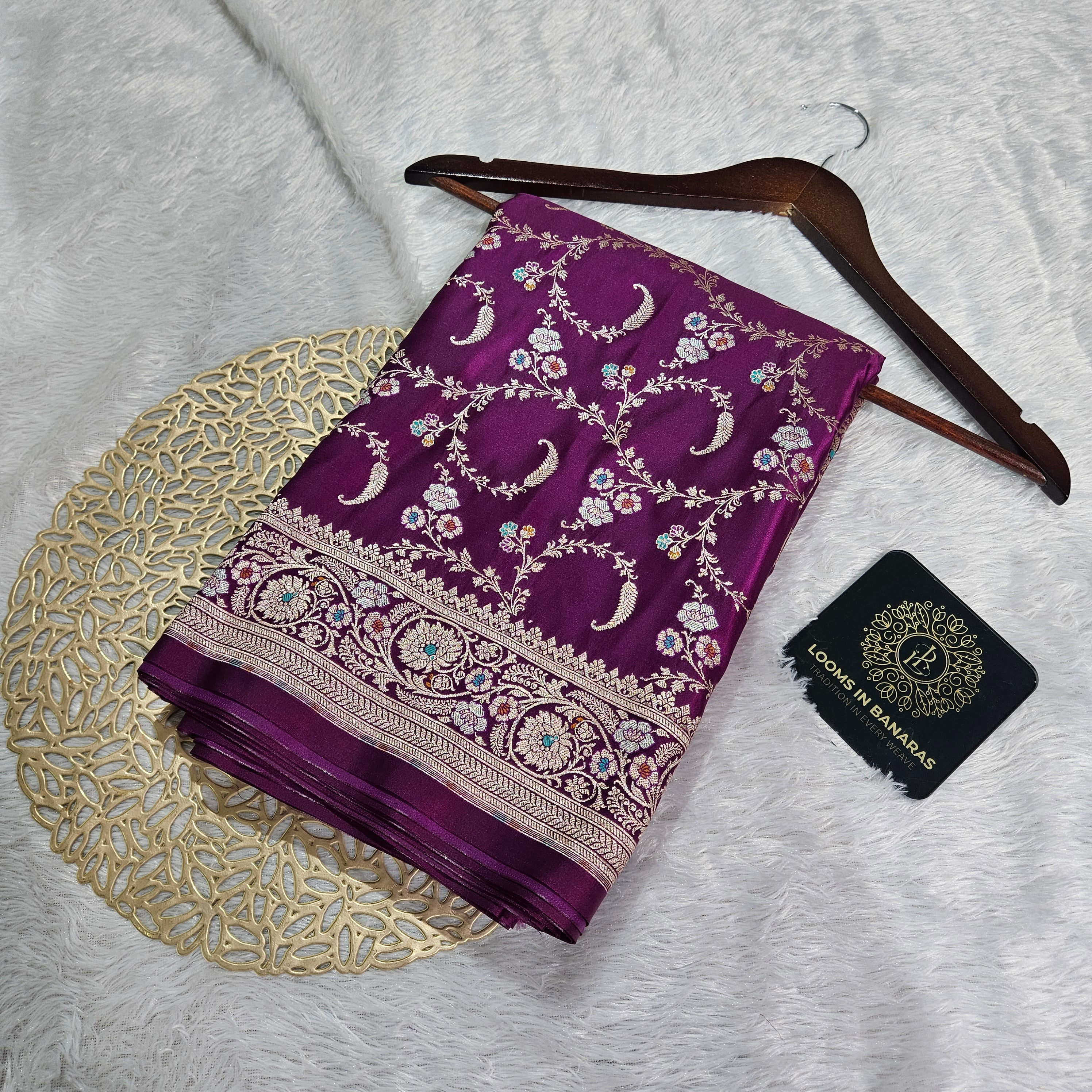 Majenta Mashru Silk Banarasi Border Tilfi Jangla Saree