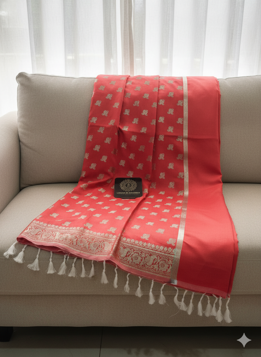 Banarasi Silk Red Dupatta Buti Design