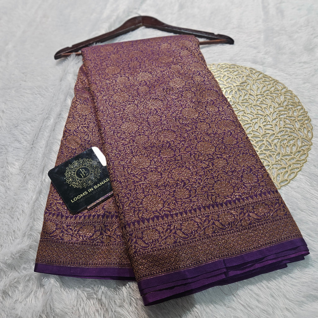 Purple Banarasi Georgette Saree with Antique Zari Tanchui Design