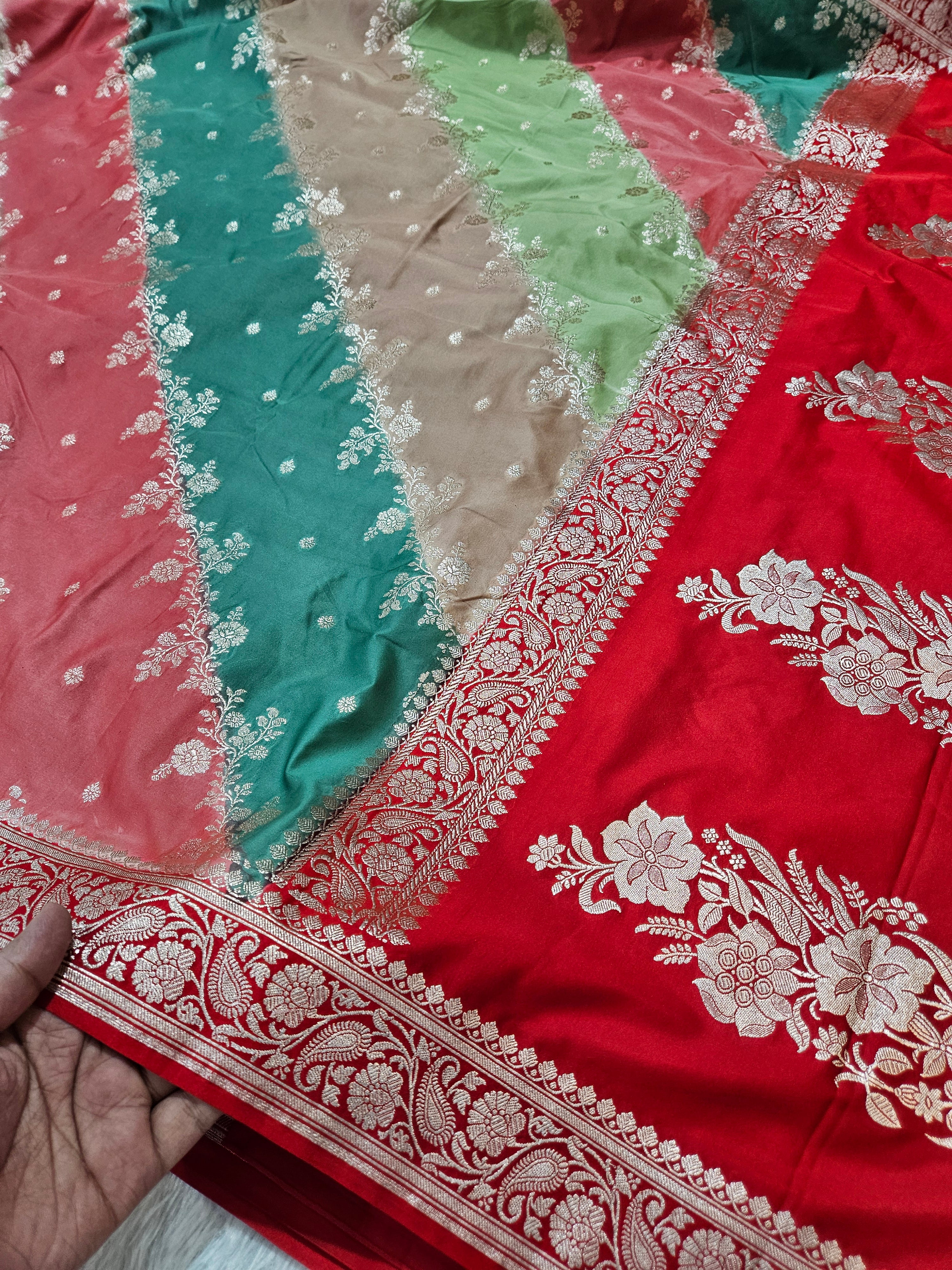 Rangkaat Red Mashru Silk Banarasi Saree Aada Design Multi Colour