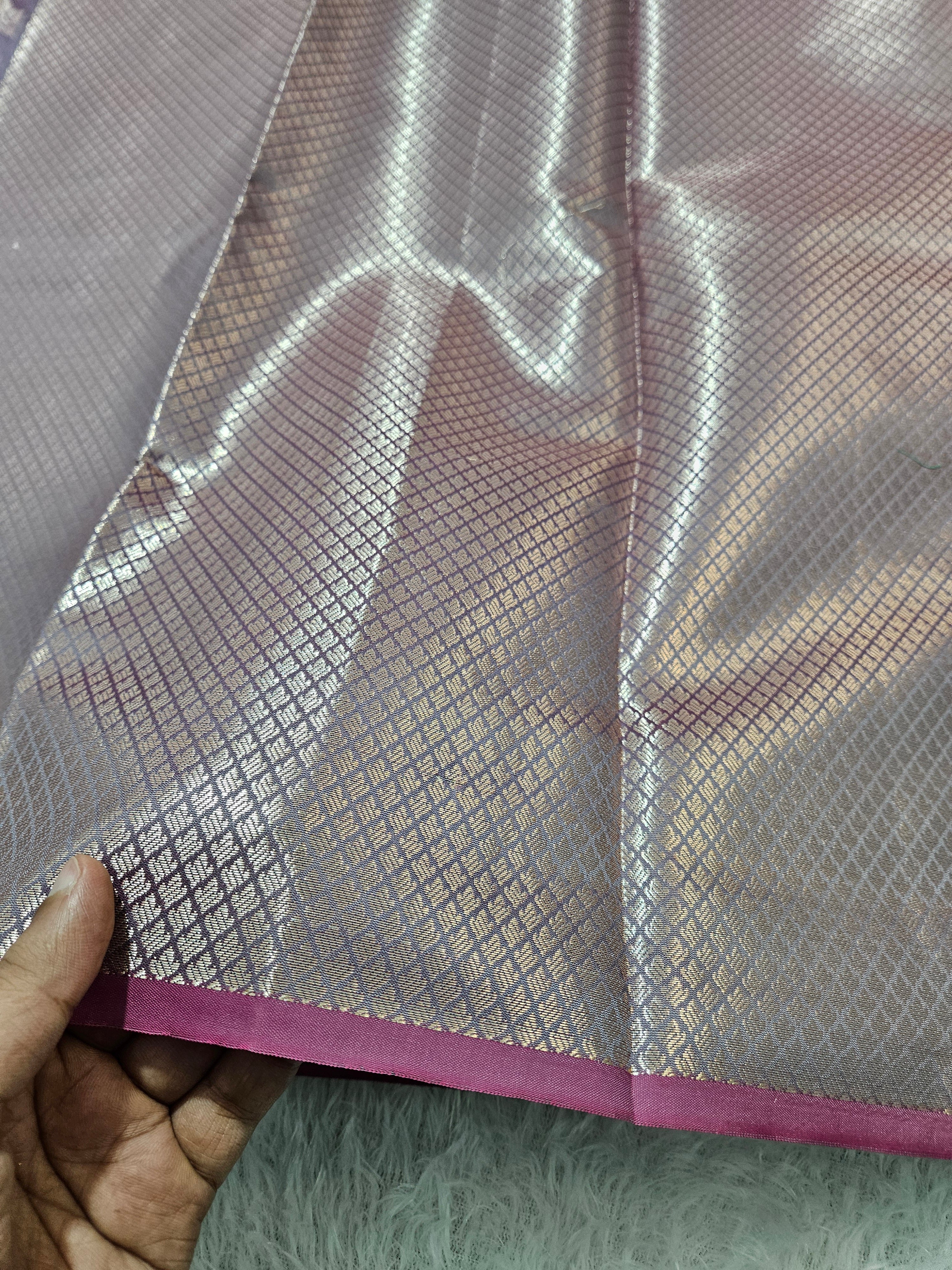 Banarasi Faded Purple Silk Jaal Zari Border Saree