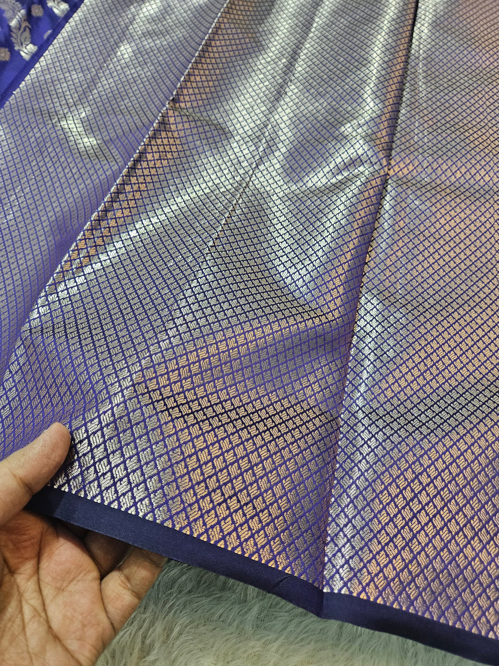 Banarasi Udda Blue Silk Jaal Zari Border Saree