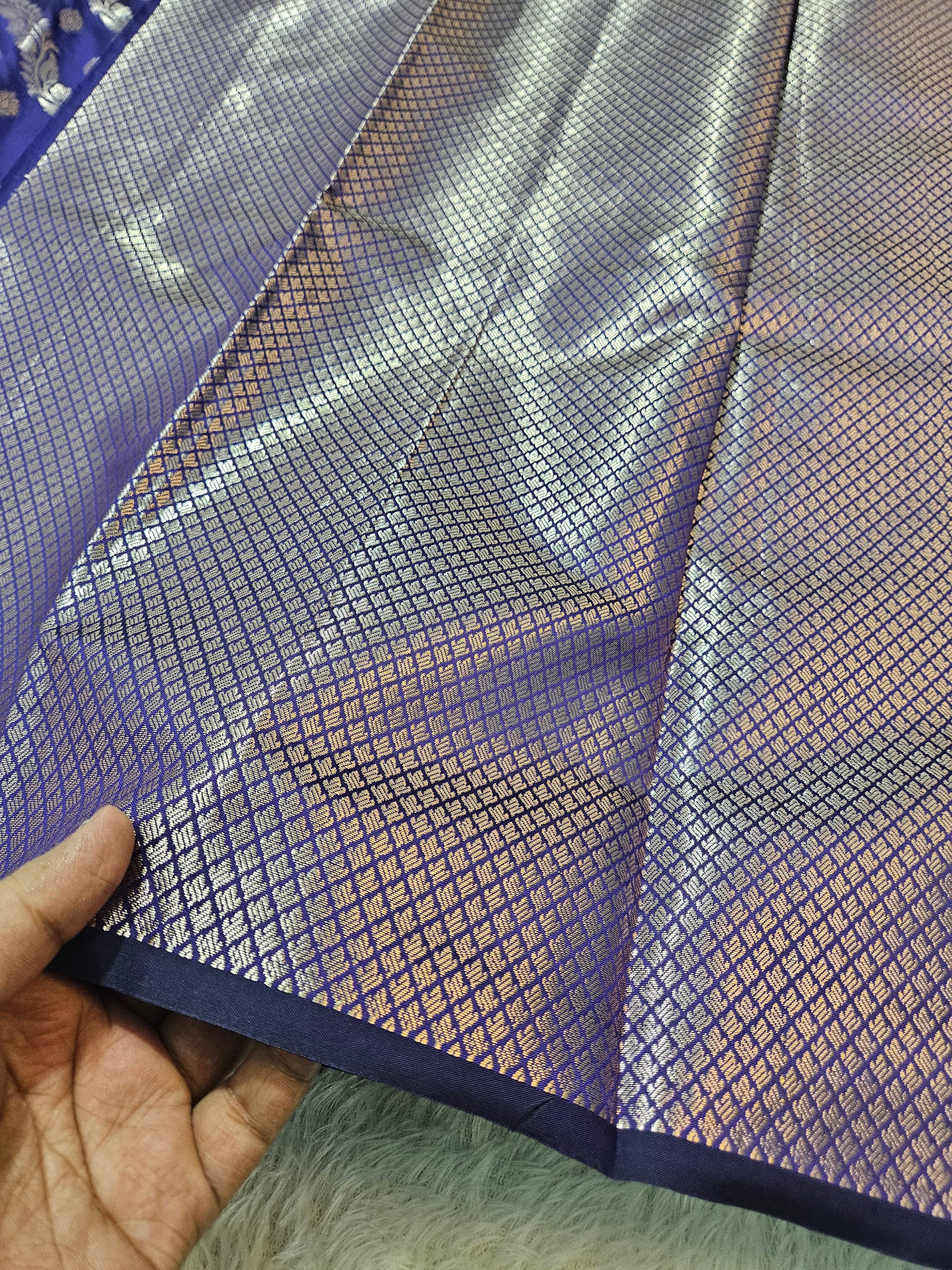 Banarasi Udda Blue Silk Jaal Zari Border Saree