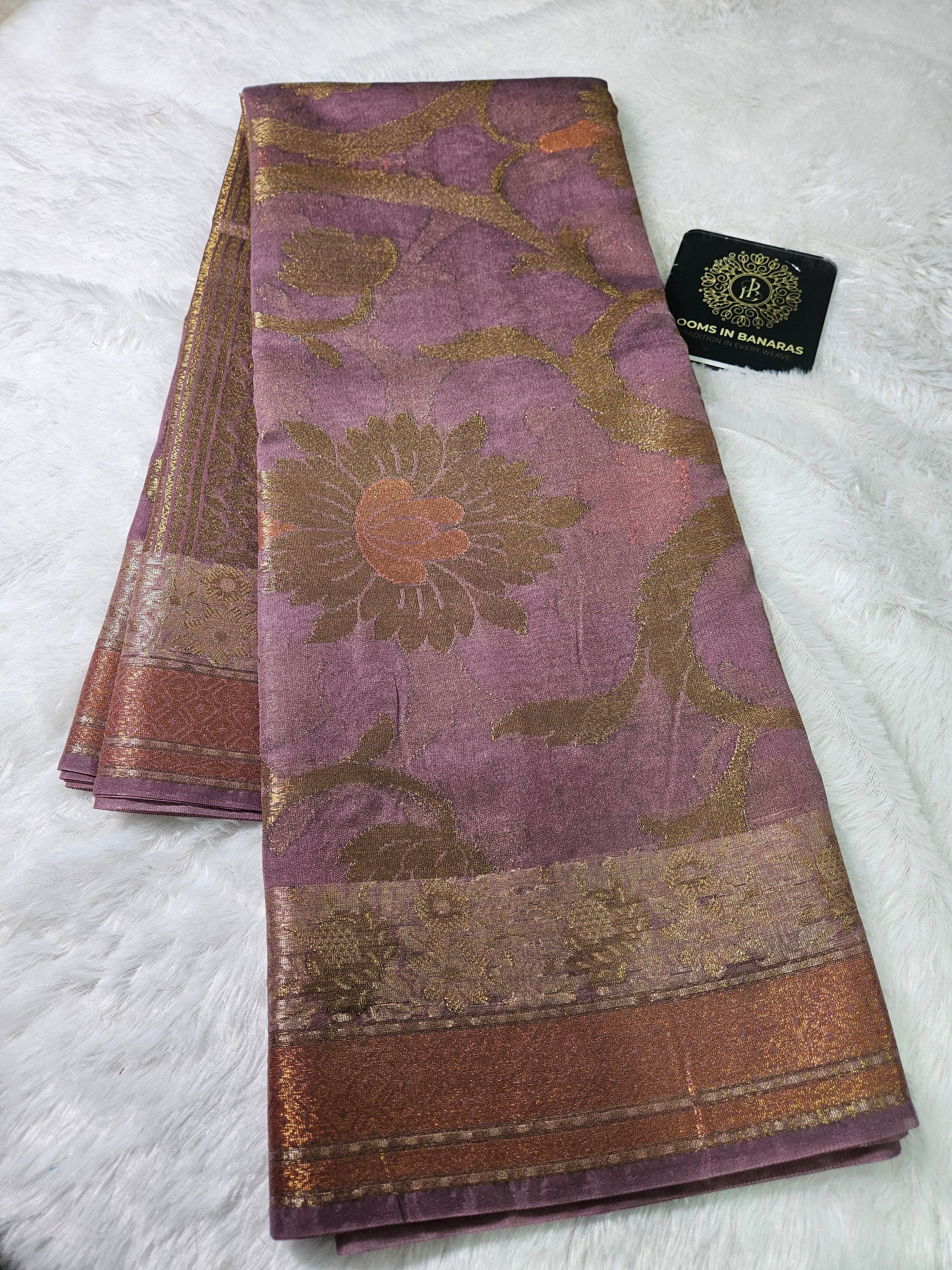 Banarasi Georgette Dusky Purple Saree with Nimzari Border Jaal