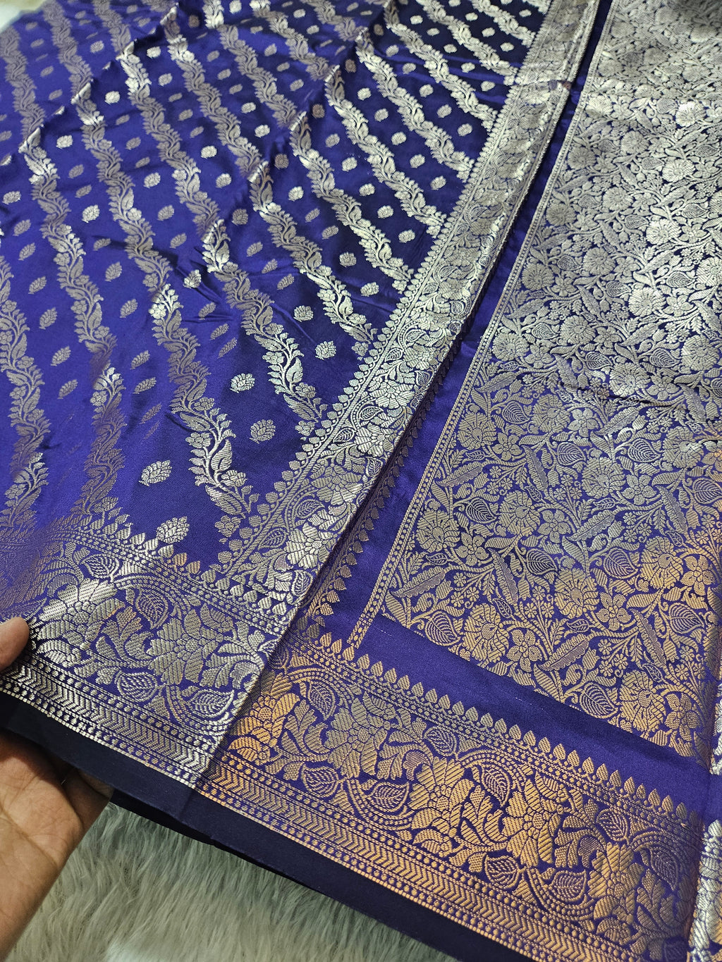 Banarasi Udda Blue Silk Jaal Zari Border Saree