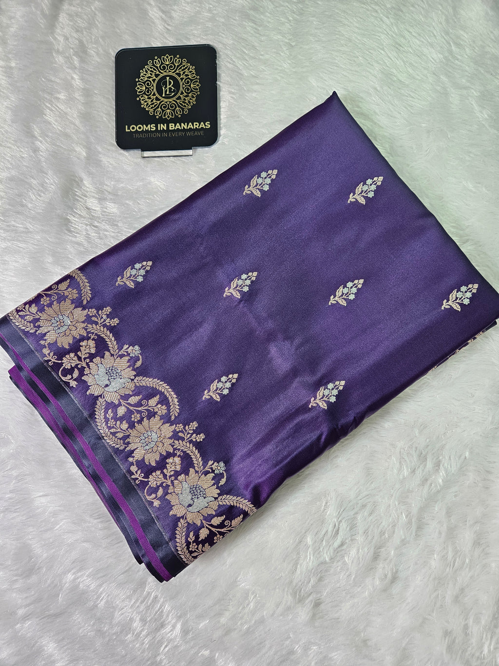 Banarasi Purple Green Mashru Silk Banarasi Alfi Border Booti Saree