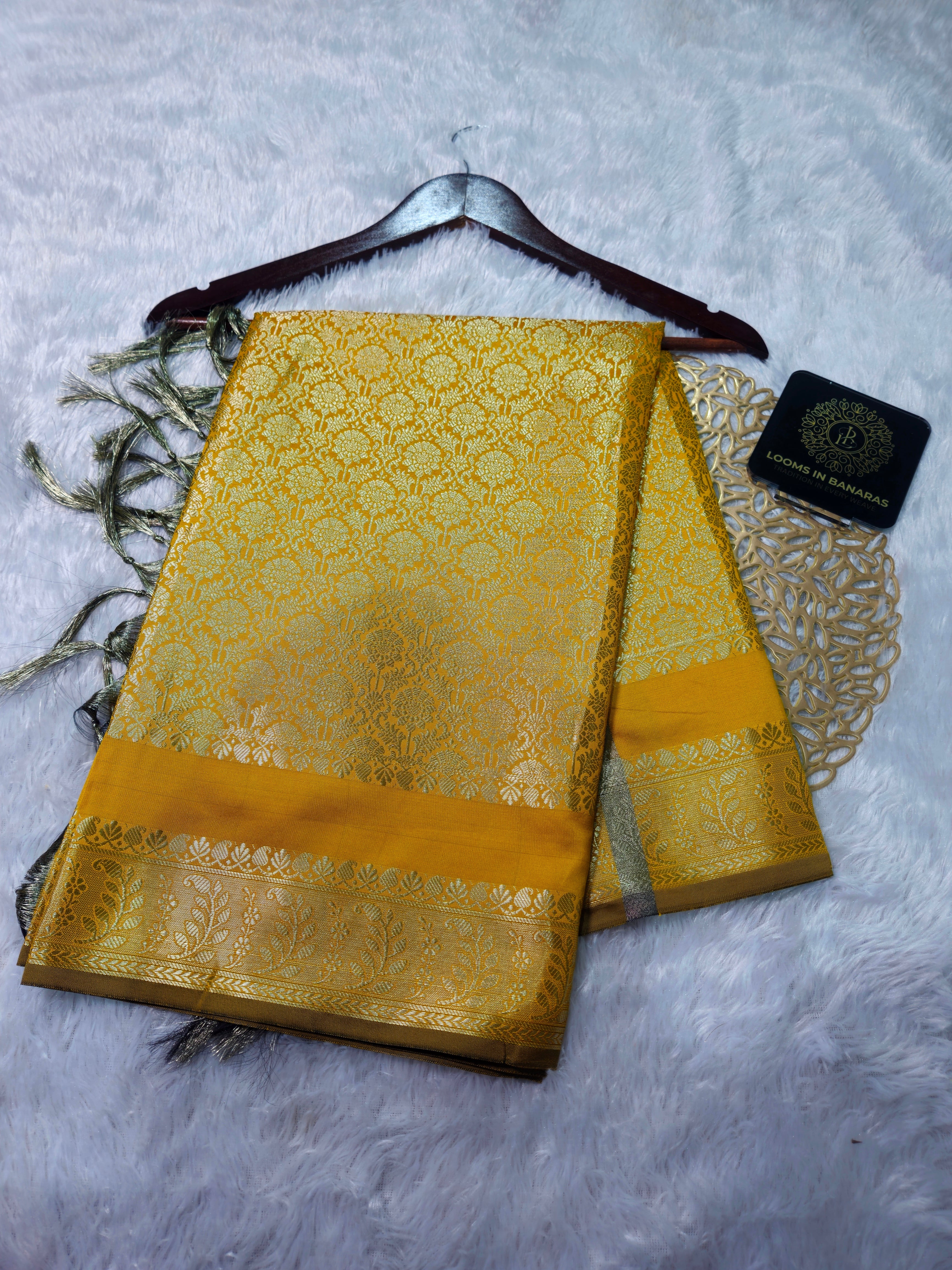 Gold Banarasi Silk Dupatta khimkhab Jaal Design