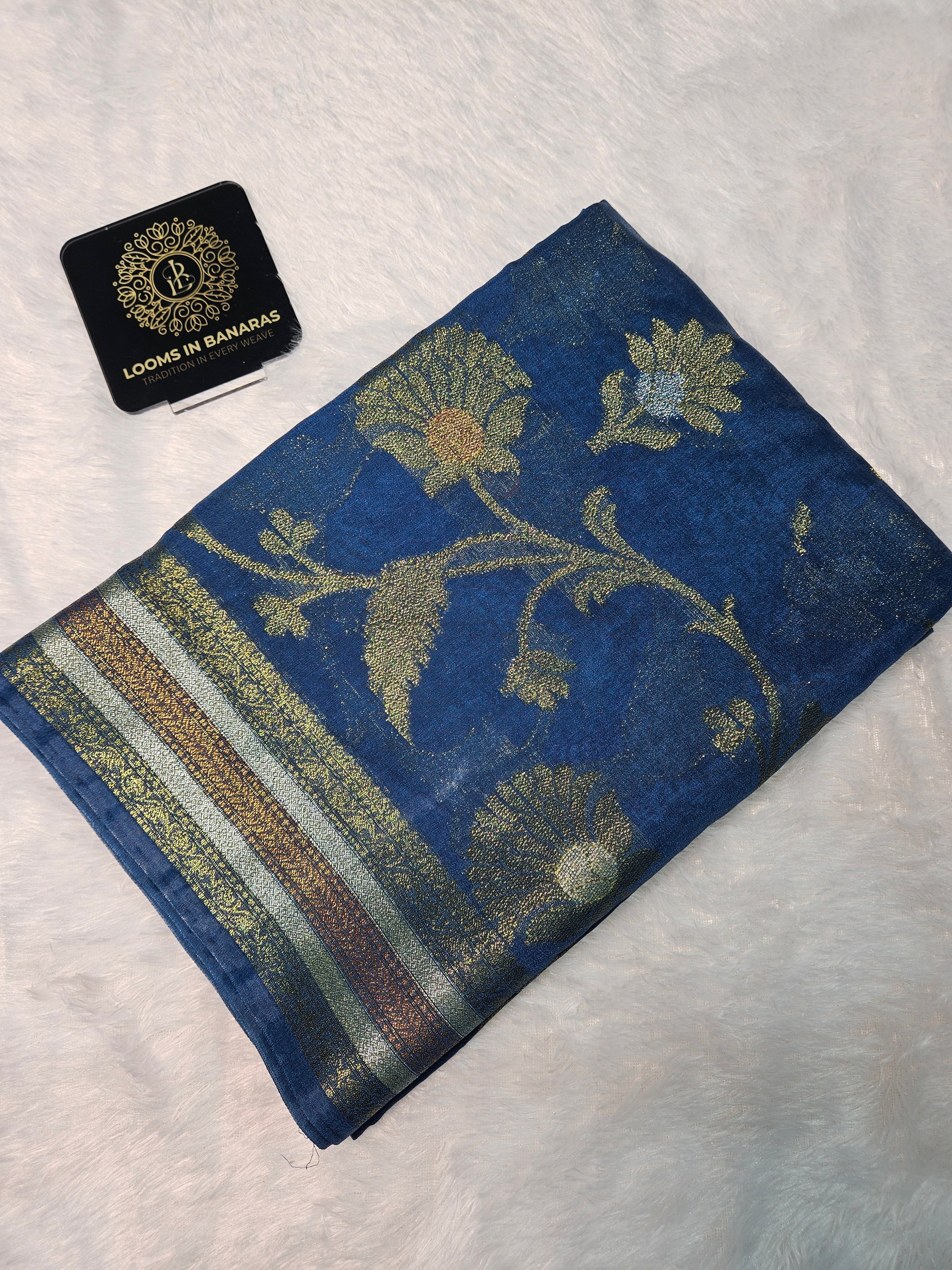 Banarasi Georgette Royal Blue Saree with Nimzari Border Jaal