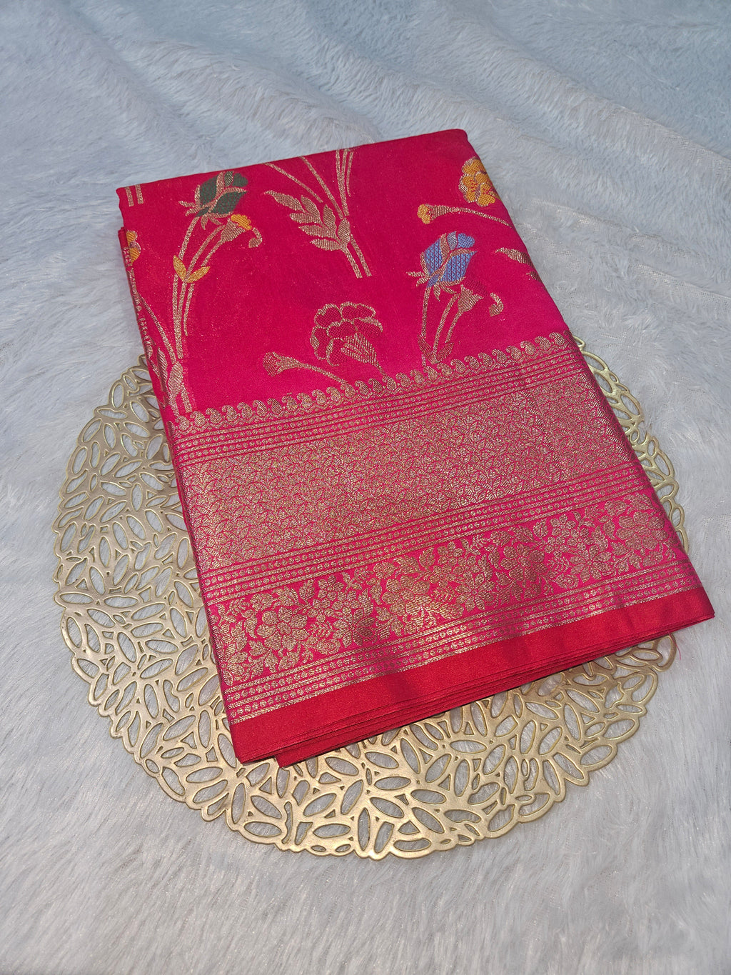 Banarasi Rani Pink Katan Silk Tilfi Minakari Jaal Design Saree