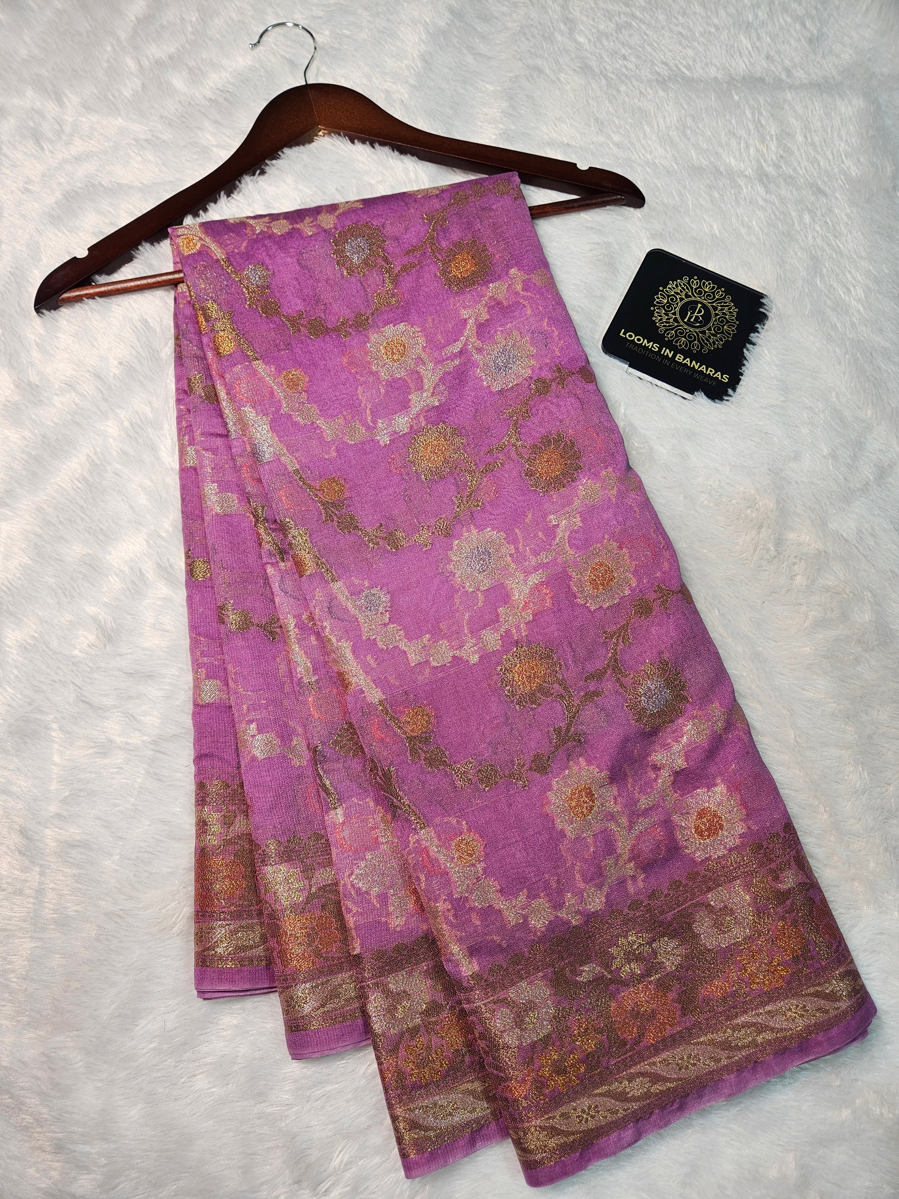 Banarasi Georgette Purple Saree with Nimzari Border Jaal