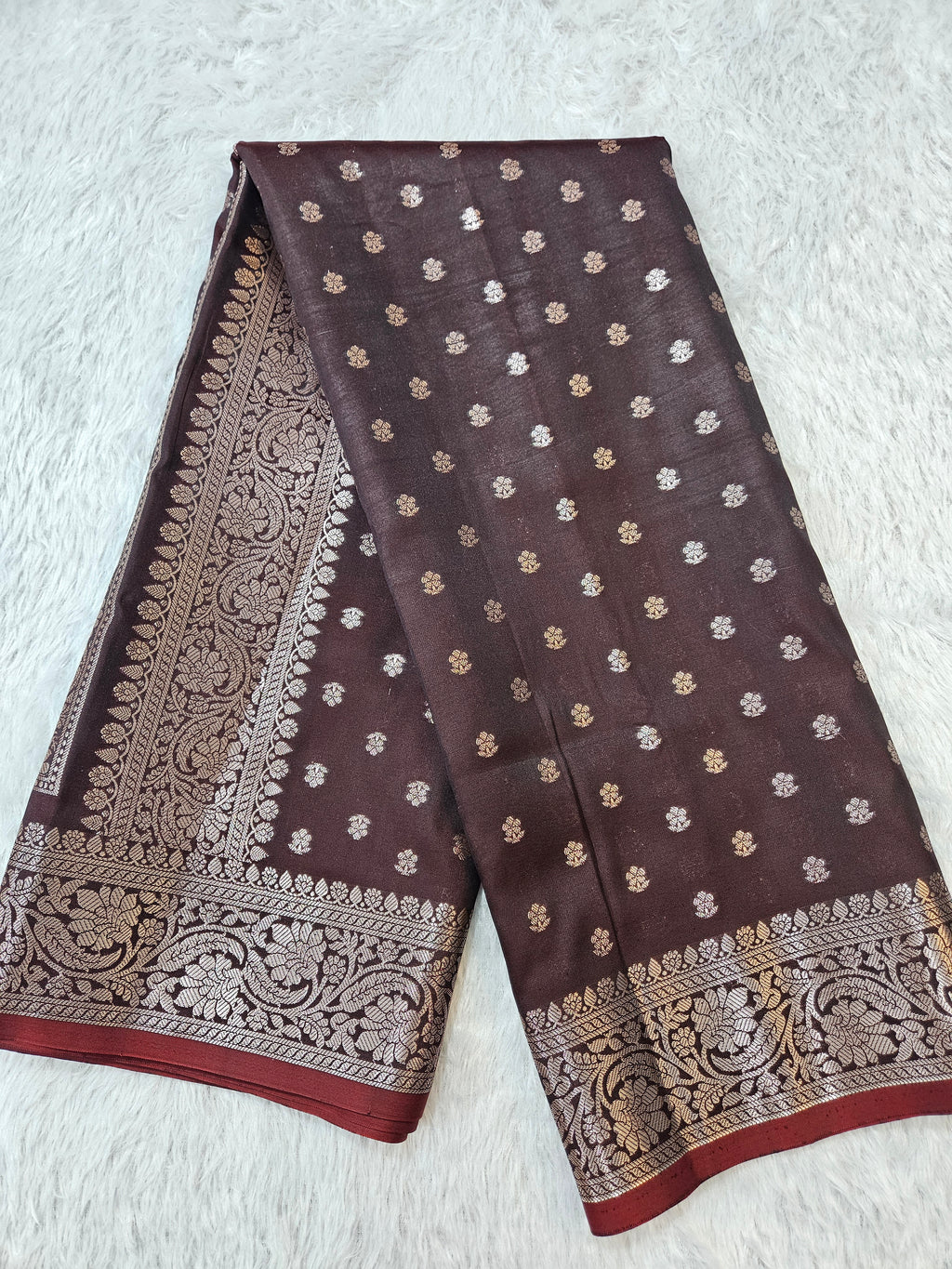 Banarasi Silk Brown Buti Zari Border Saree