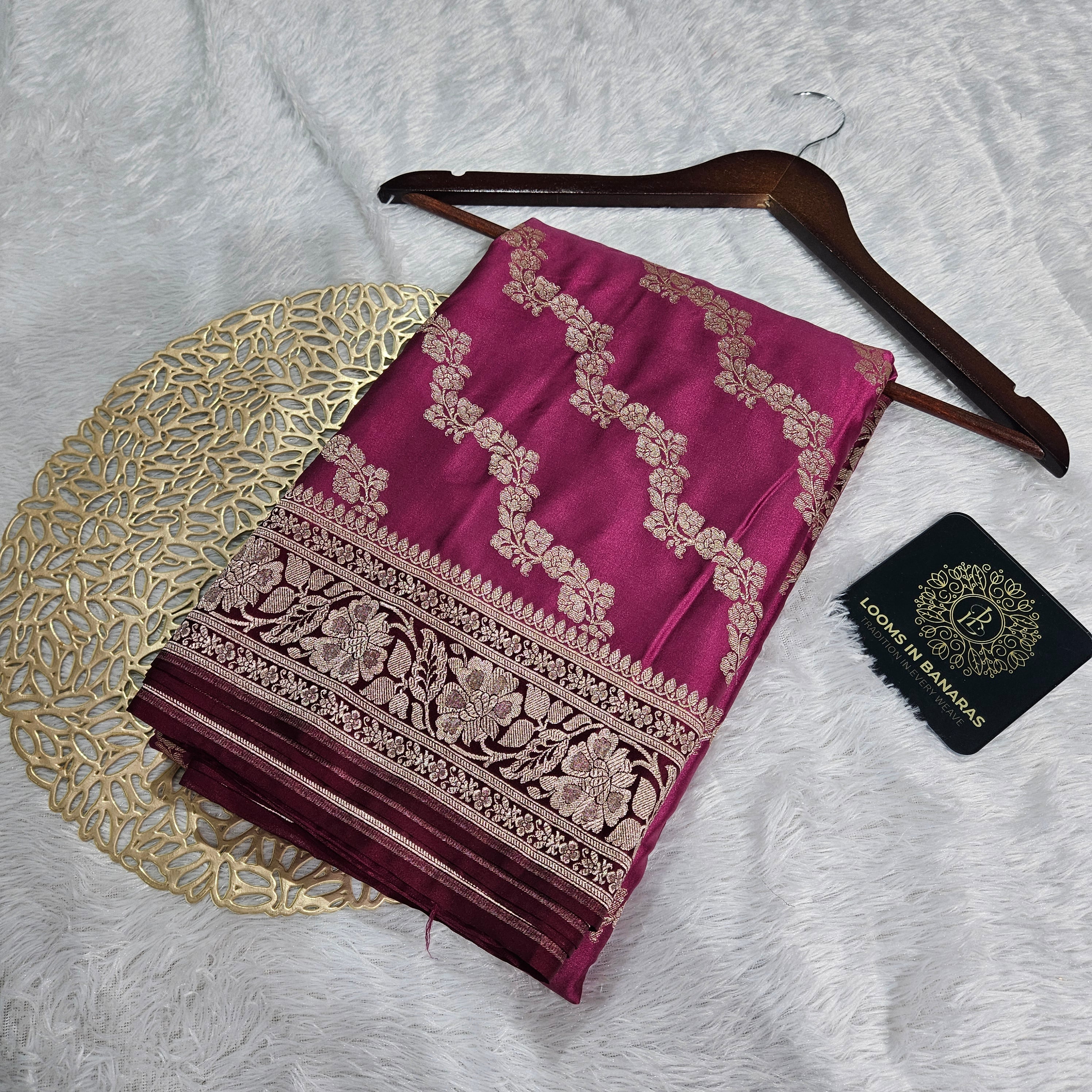 Dark Burgundy Mashru Silk Banarasi Border Aada Saree