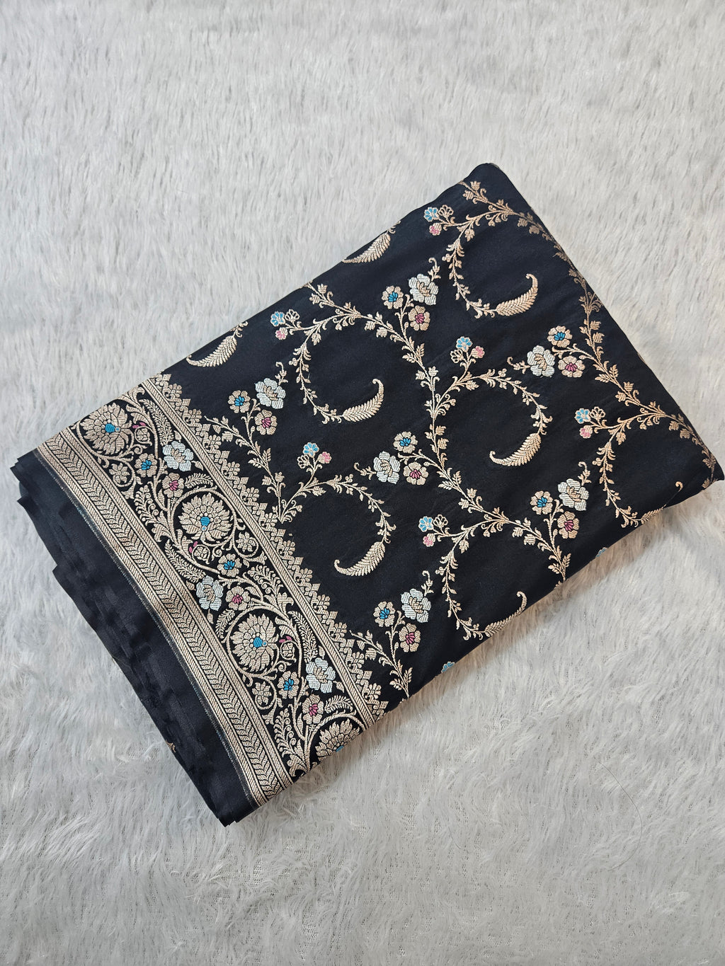 Black Mashru Silk Banarasi Border Tilfi Jangla Saree