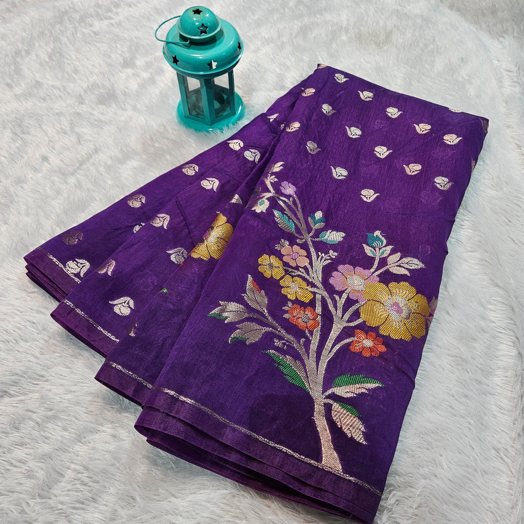 Purple Banarasi Viscose Silk Saree Tilfi Skirt