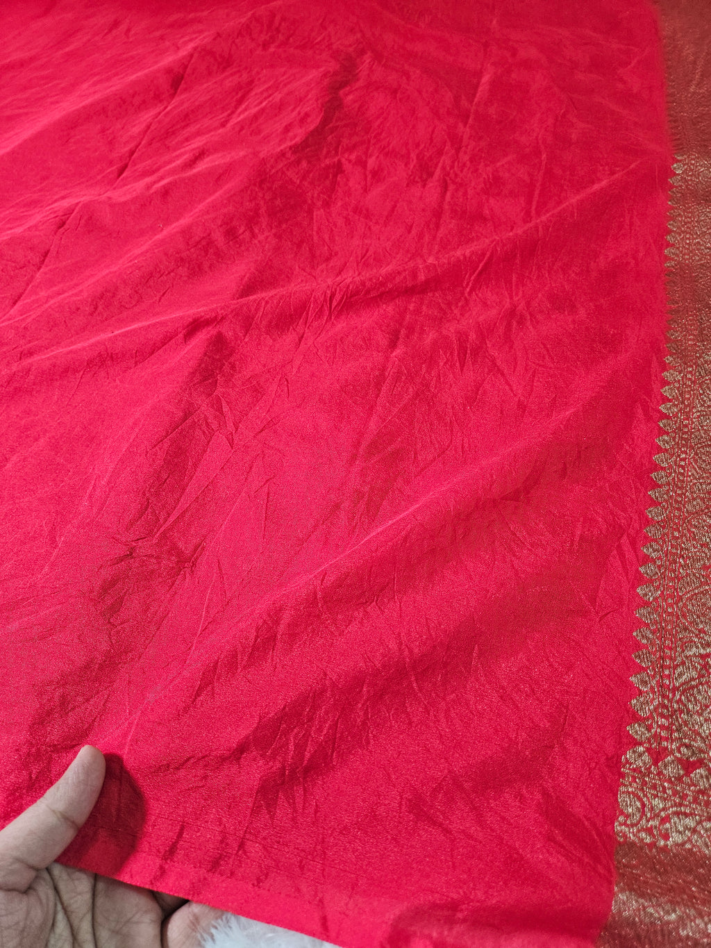 Banarasi Georgette Red Saree with Antique Zari Border Jaal