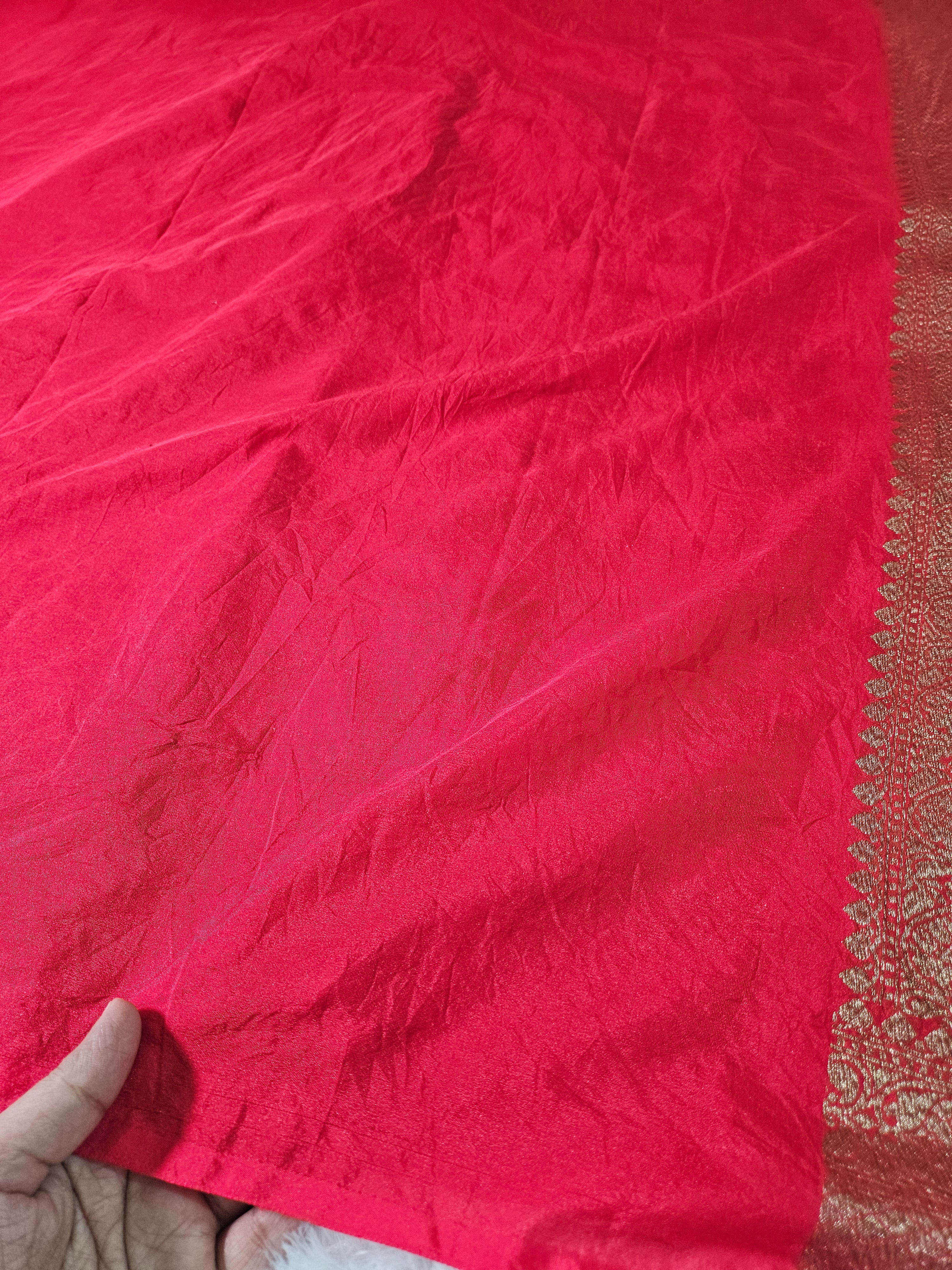 Banarasi Georgette Red Saree with Antique Zari Border Jaal