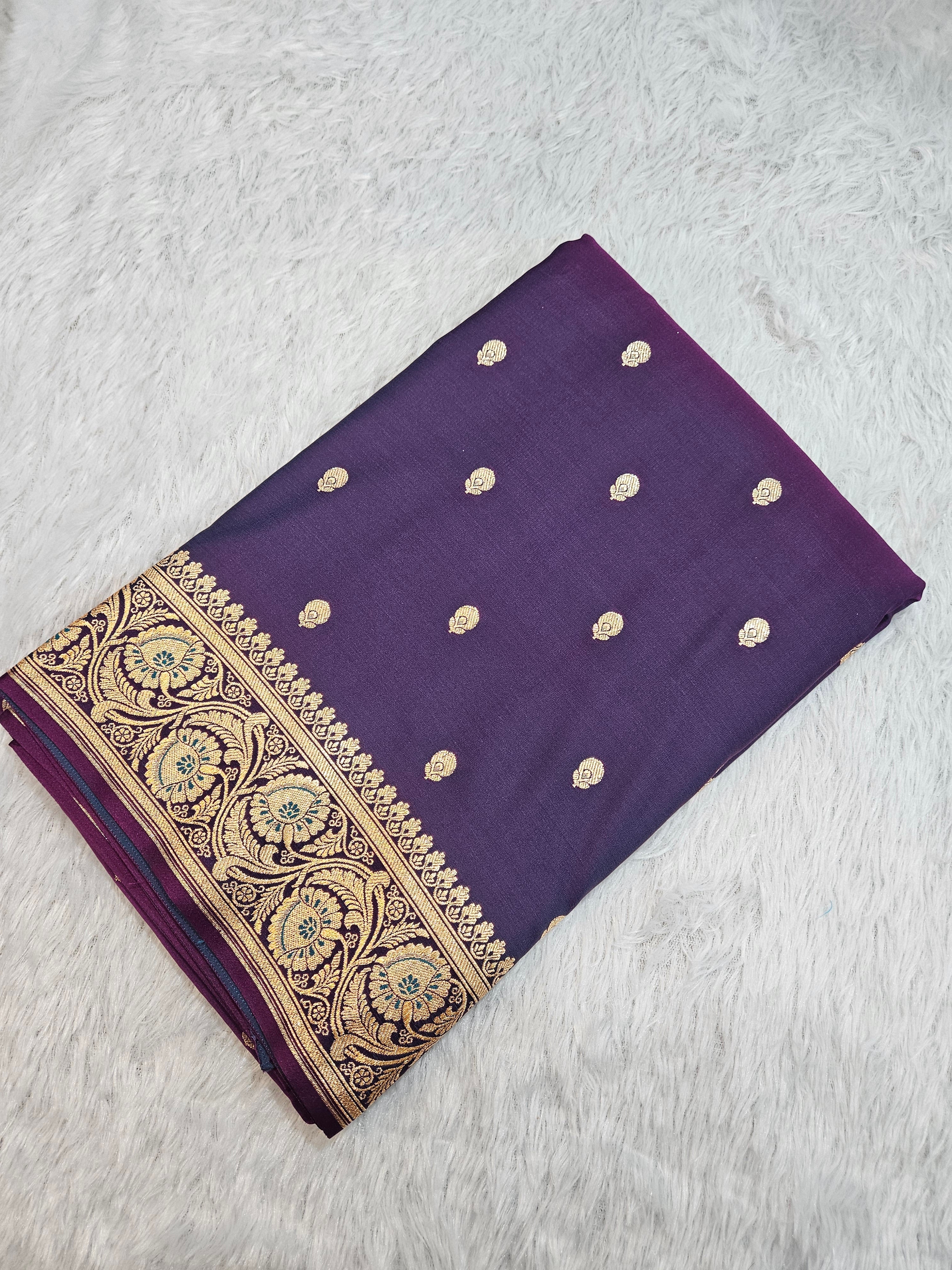 Banarasi Purple Mashru Silk Banarasi Border Booti Saree