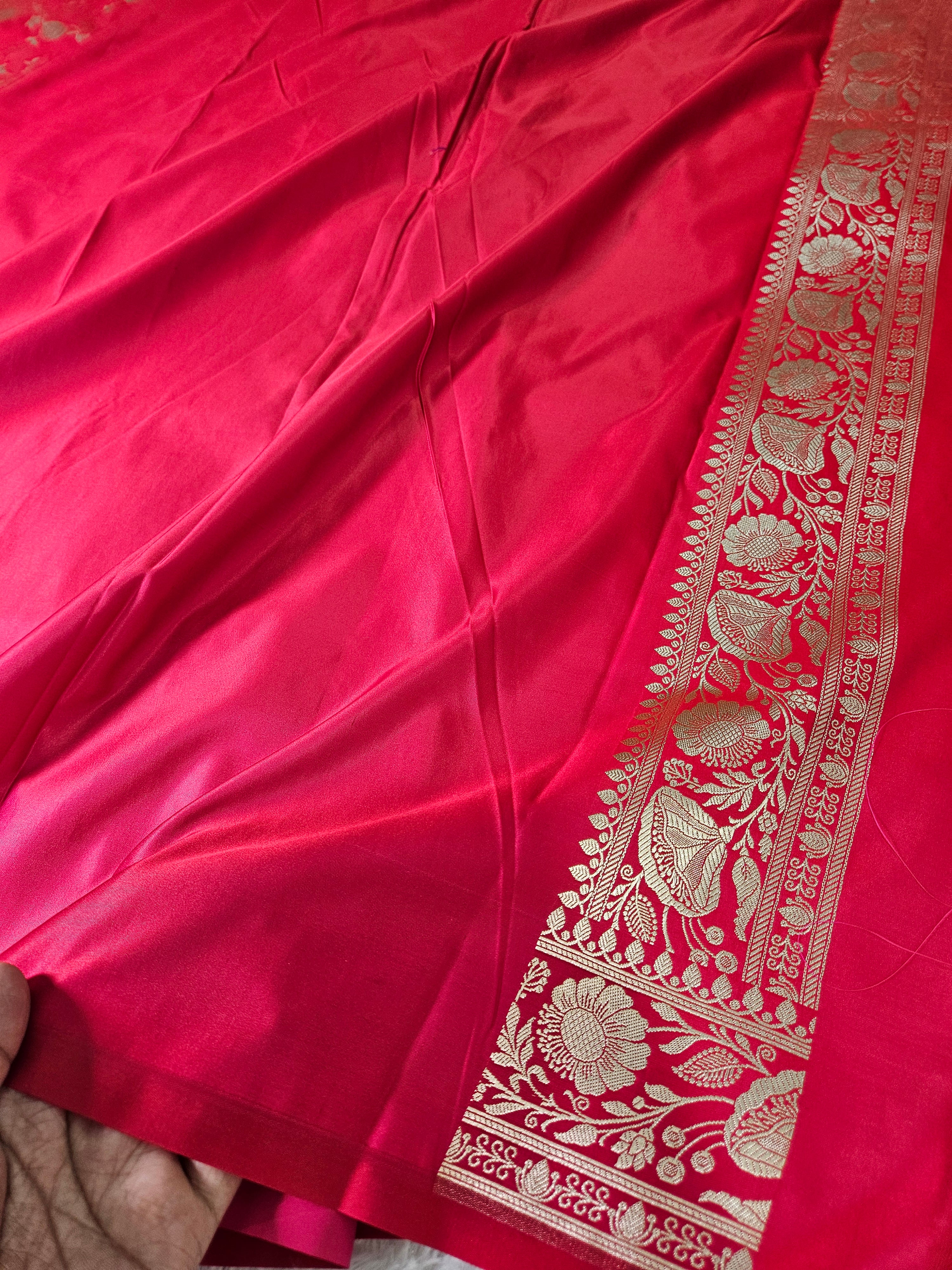 Banarasi Red Mashru Silk Banarasi Border Jaal Saree