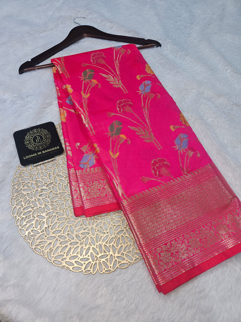 Banarasi Rani Pink Katan Silk Tilfi Minakari Jaal Design Saree