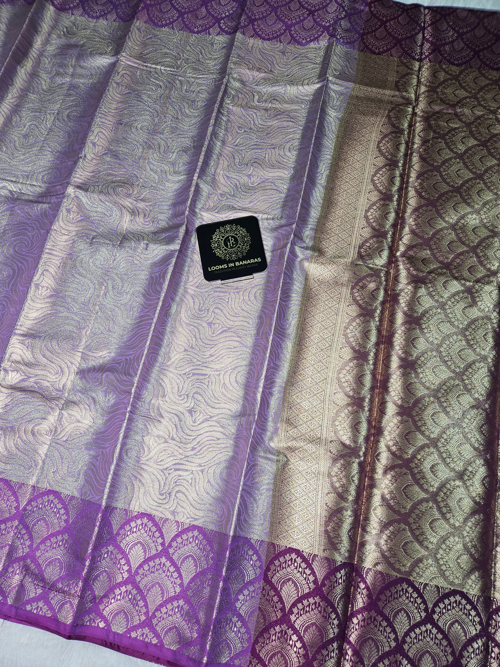 Purple Banarasi Soft Tissue Zari Brocade Design Saree Contrast