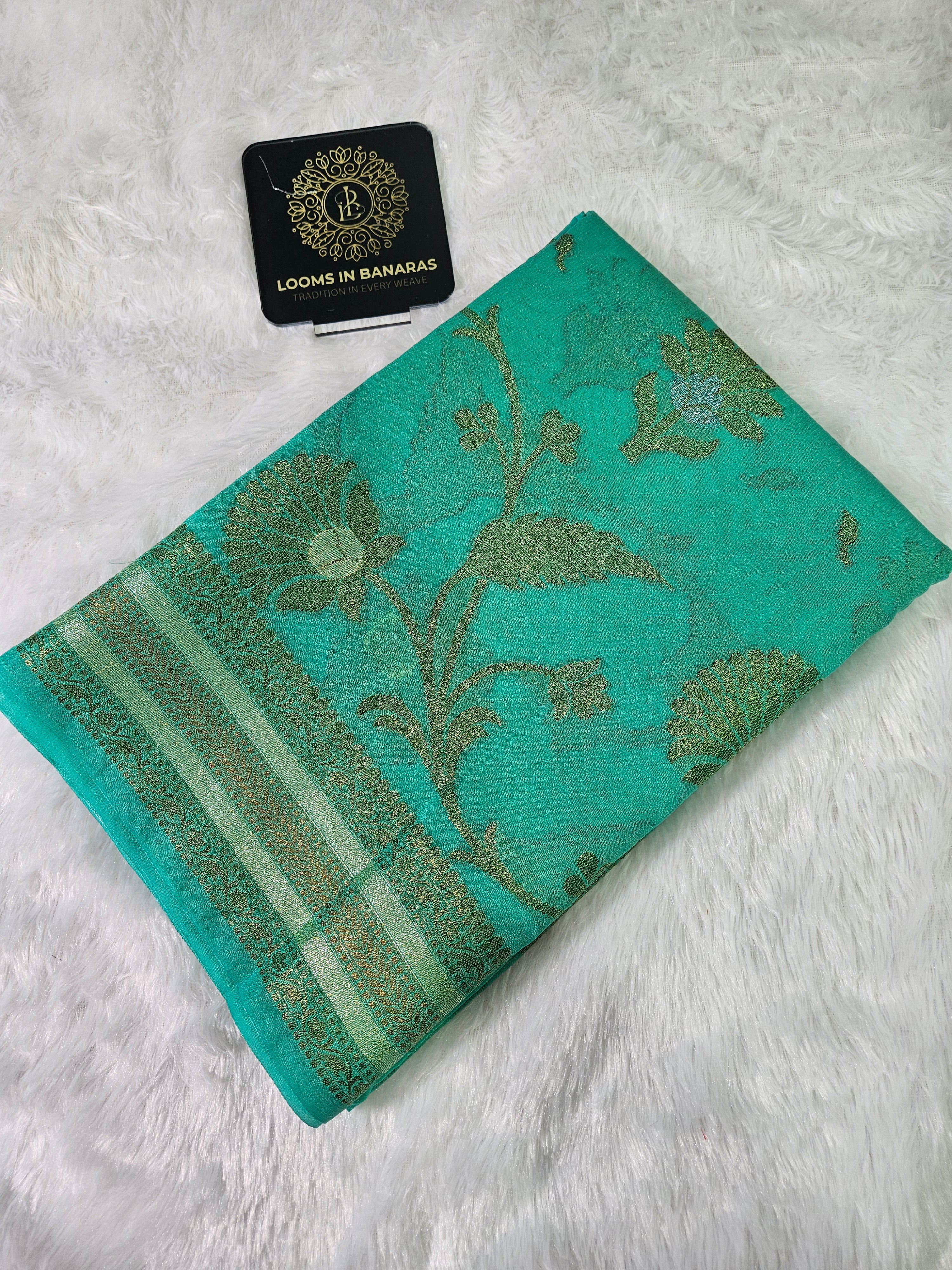 Banarasi Georgette Sea Green Saree with Nimzari Border Jaal