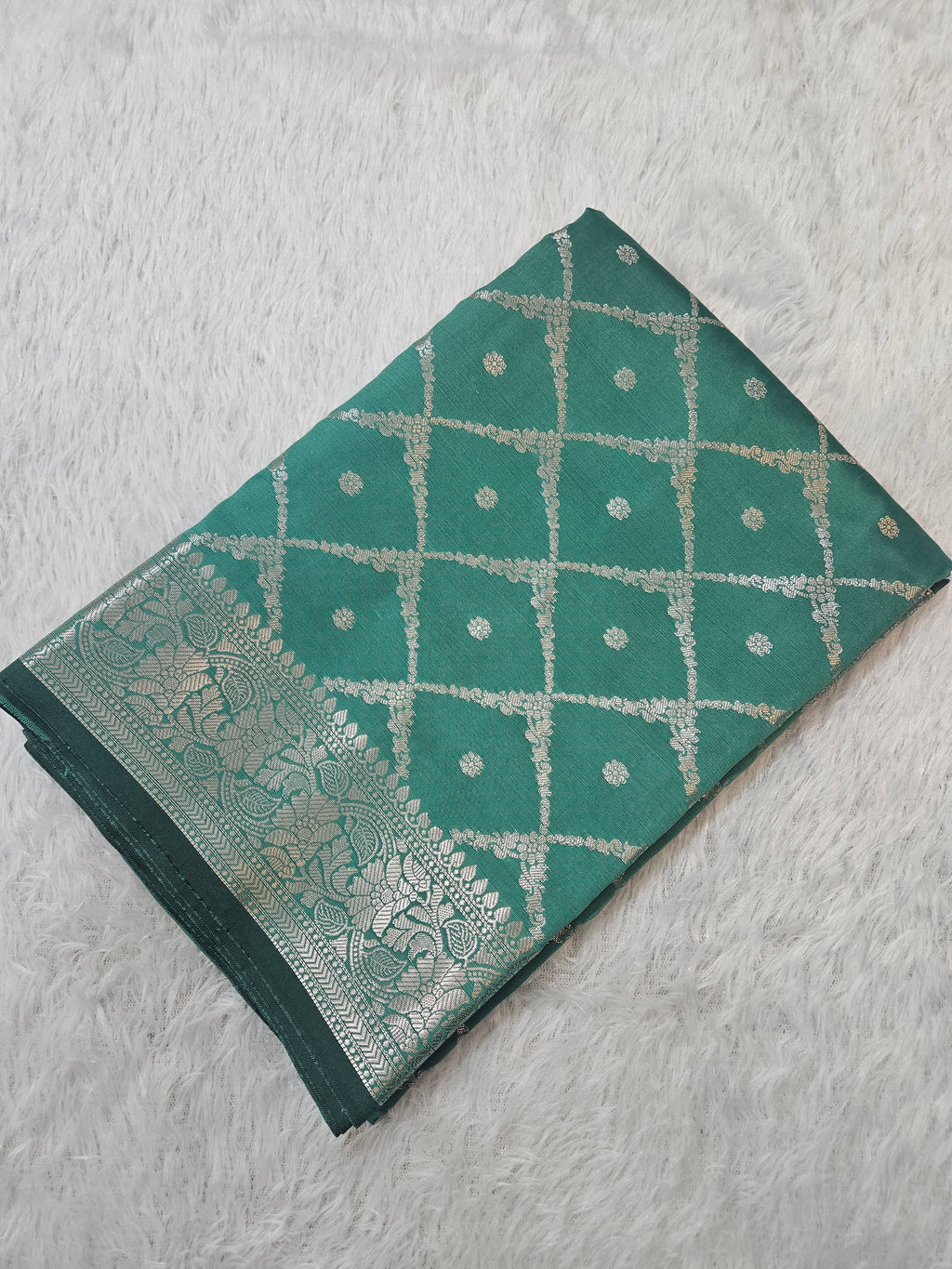 Sea Green Banarasi Silk Jaal Zari Border Saree