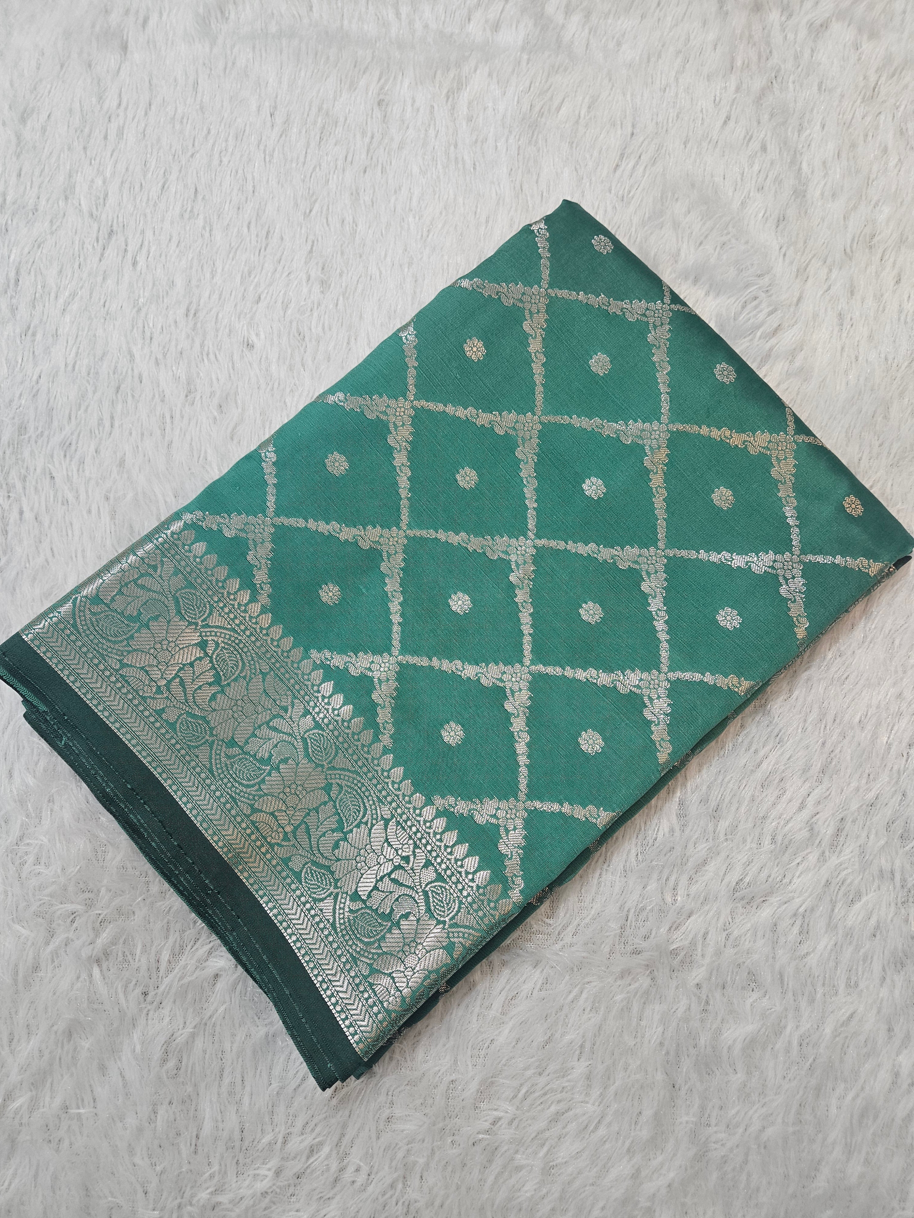 Sea Green Banarasi Silk Jaal Zari Border Saree