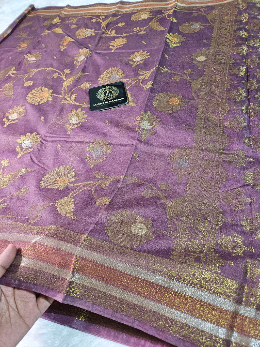 Banarasi Georgette Dusky Purple Saree with Nimzari Border Jaal